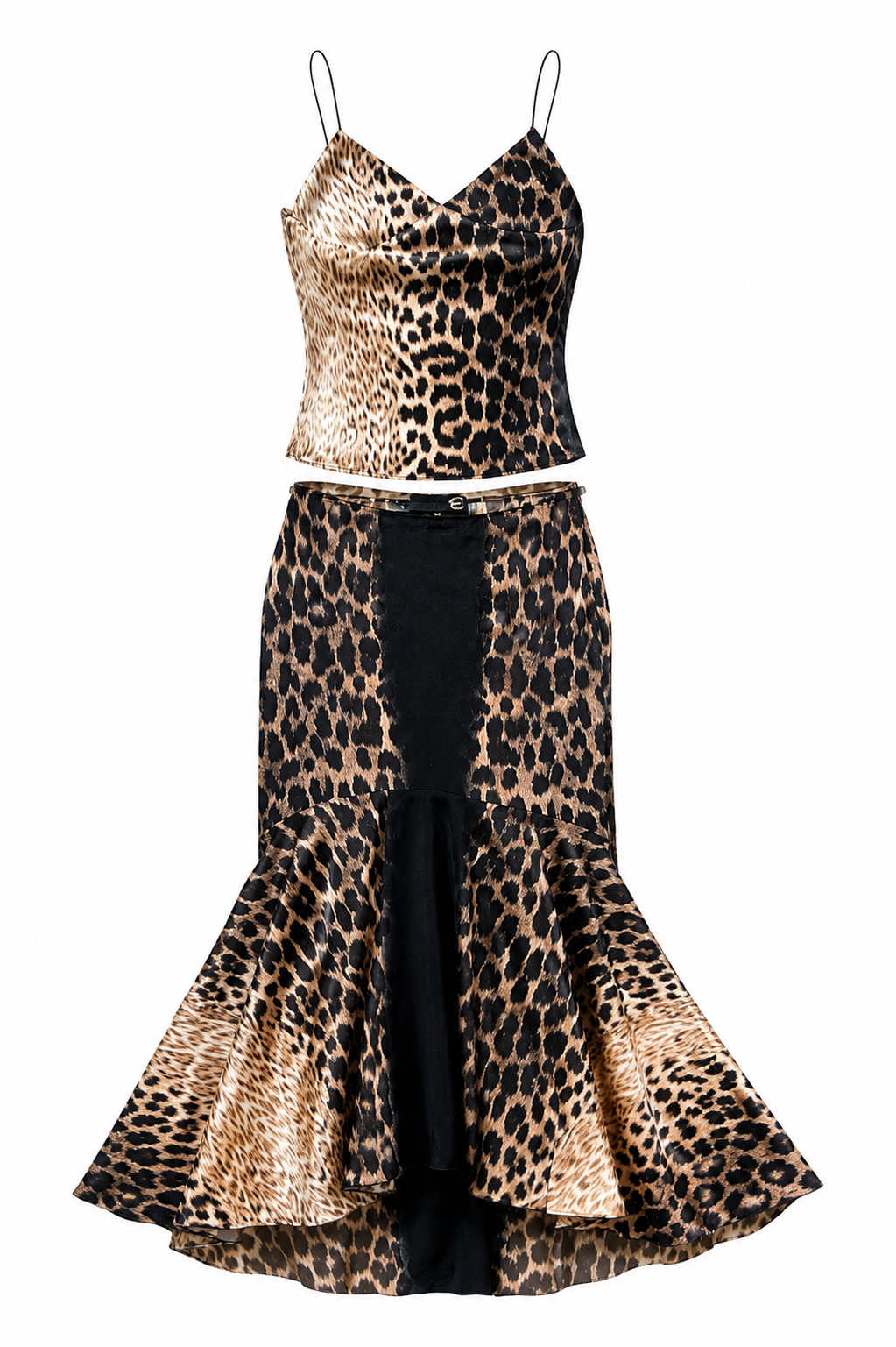 00S BLACK/BEIGE LEOPARD PRINT CAMI/SKIRT SET