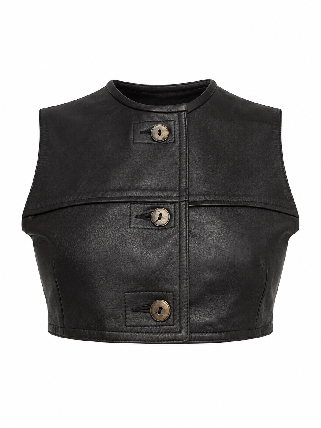 BLACK LEATHER CROPPED VEST TOP