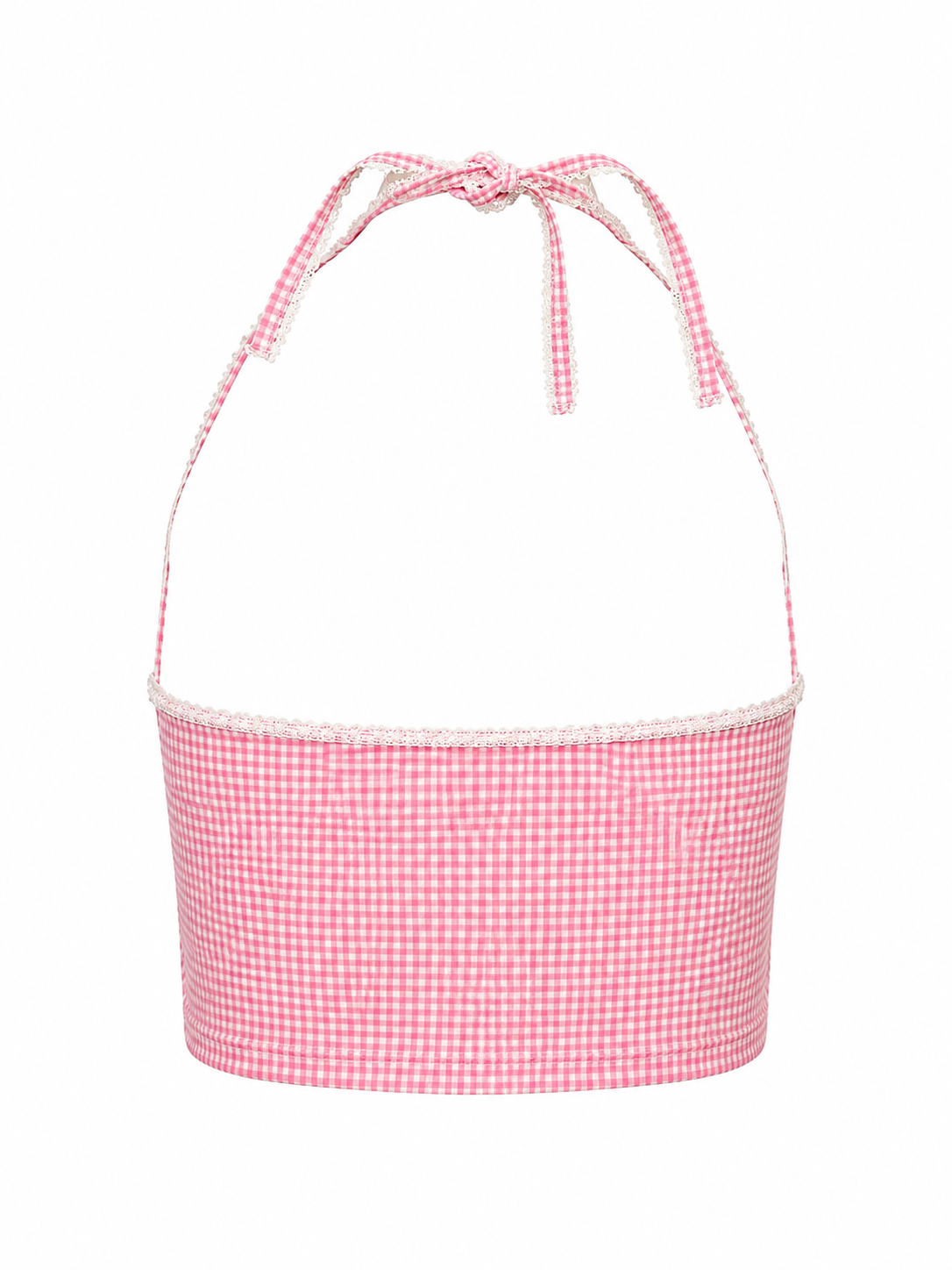 PINK GINGHAM "B" RHINESTONE HALTER TOP