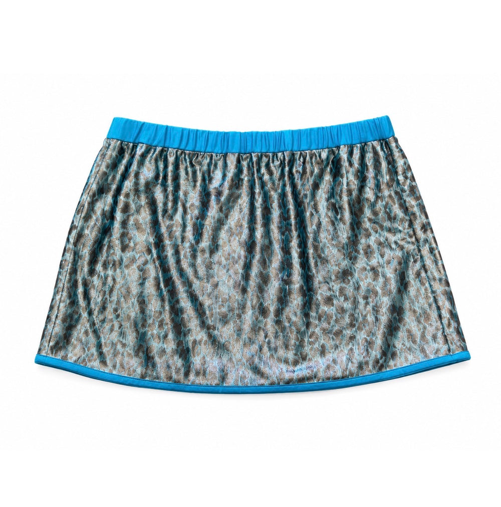 BLUE METALLIC CHEETAH PRINT COVER UP SKIRT