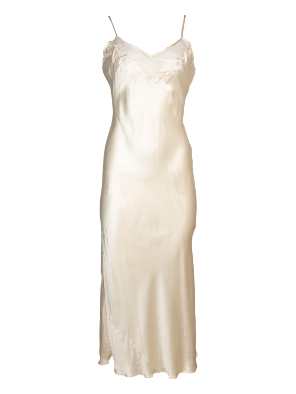 2001 IVORY SILK MAXI SLIP DRESS with LACE & PEARL DETAIL