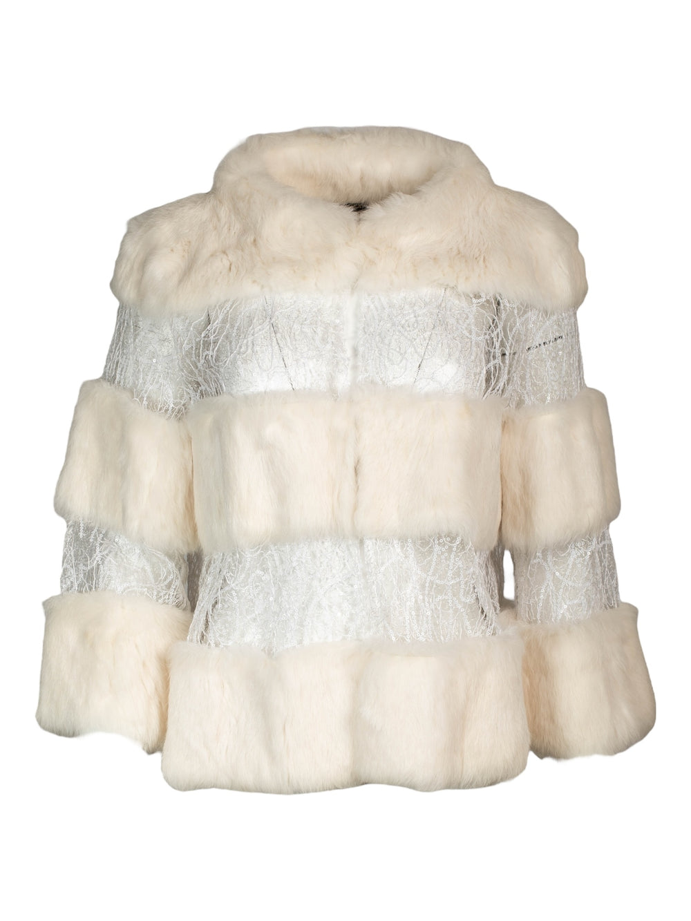 WHITE FUR & LACE CHUBBY COAT
