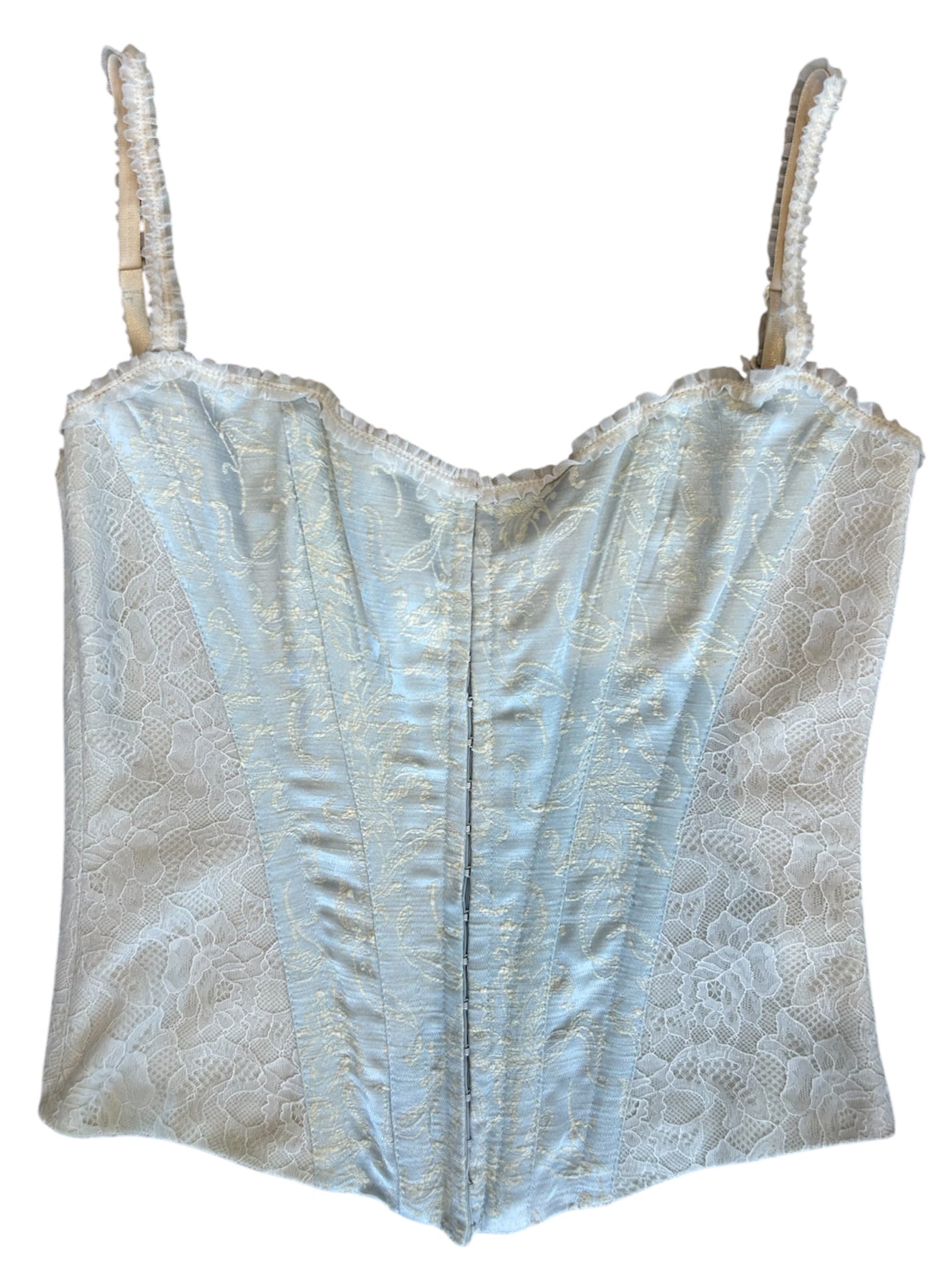 BABY BLUE/WHITE LACE BUSTIER LACE UP TOP