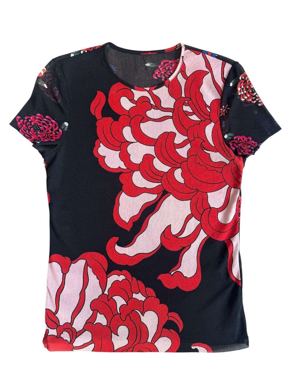 BLACK/RED MESH FLORAL TOP @TSCOTT