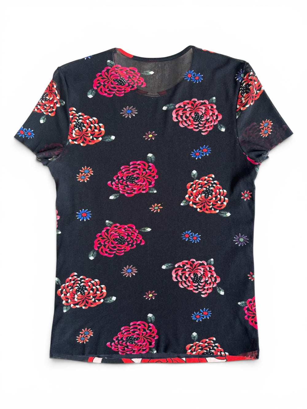 BLACK/RED MESH FLORAL TOP @TSCOTT