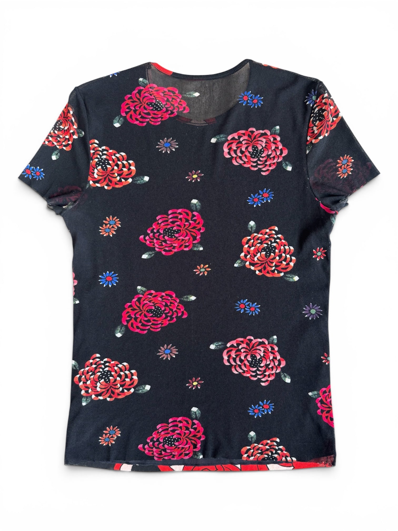 BLACK/RED MESH FLORAL TOP @TSCOTT