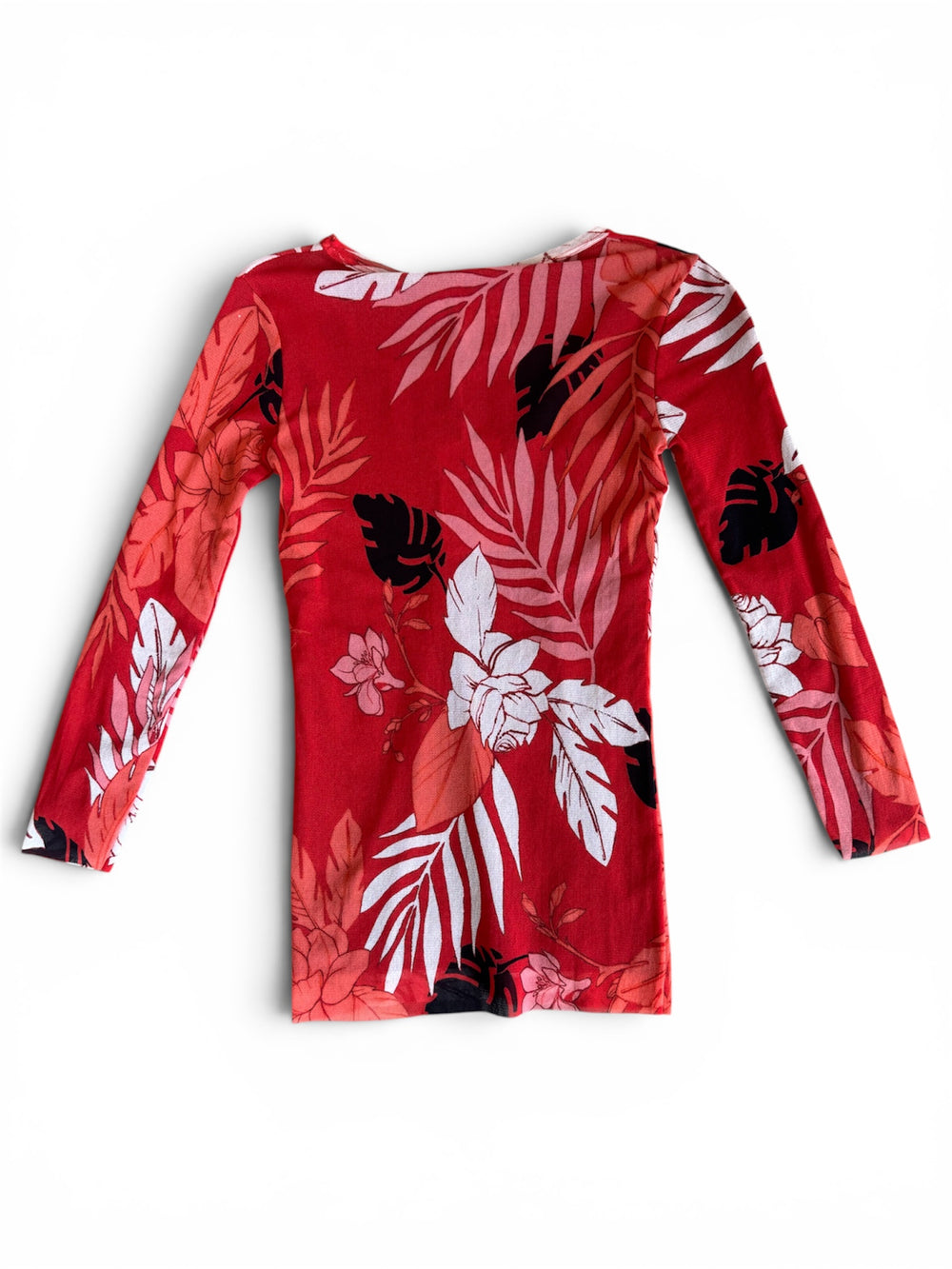 RED PALM TREE & ROSE PRINTED MESH L/S TOP @CPARA