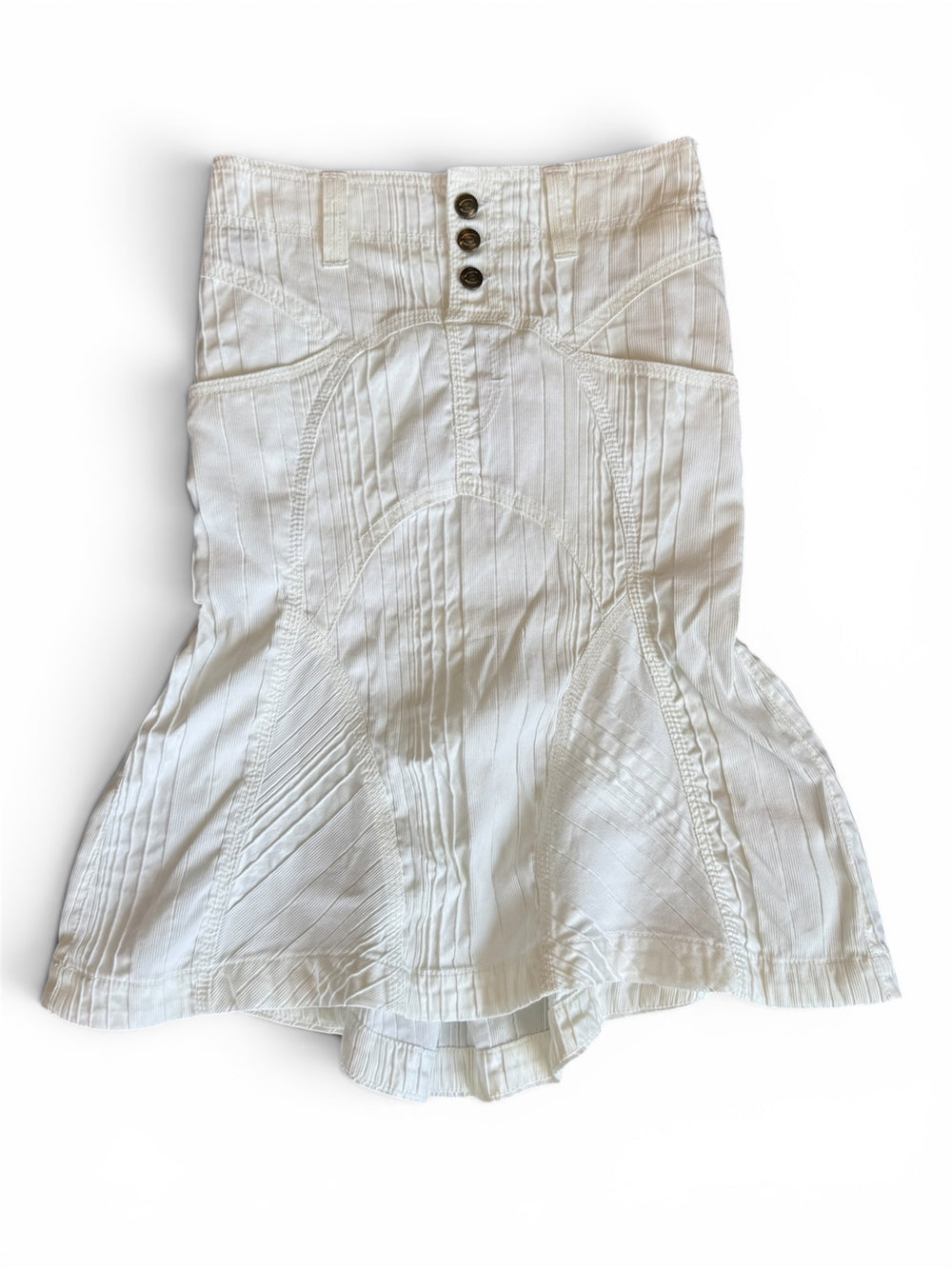 WHITE COTTON RIBBED MERMAID MIDI SKIRT @EA