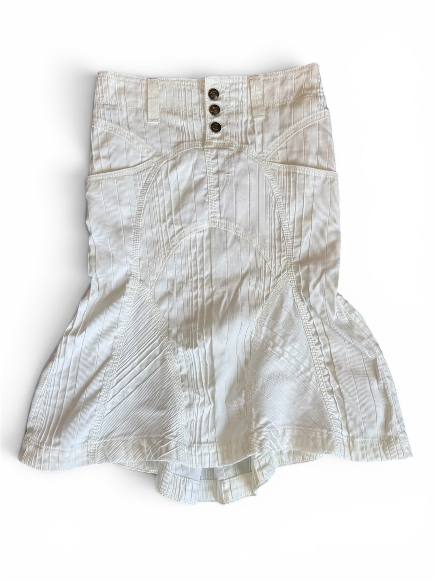 WHITE COTTON RIBBED MERMAID MIDI SKIRT @EA
