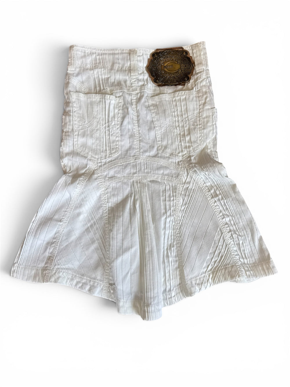 WHITE COTTON RIBBED MERMAID MIDI SKIRT @EA