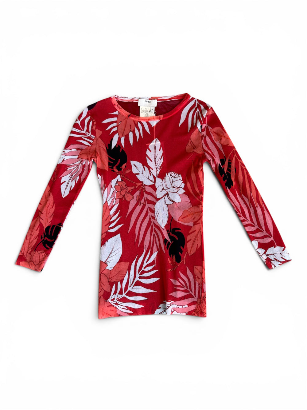RED PALM TREE & ROSE PRINTED MESH L/S TOP @CPARA