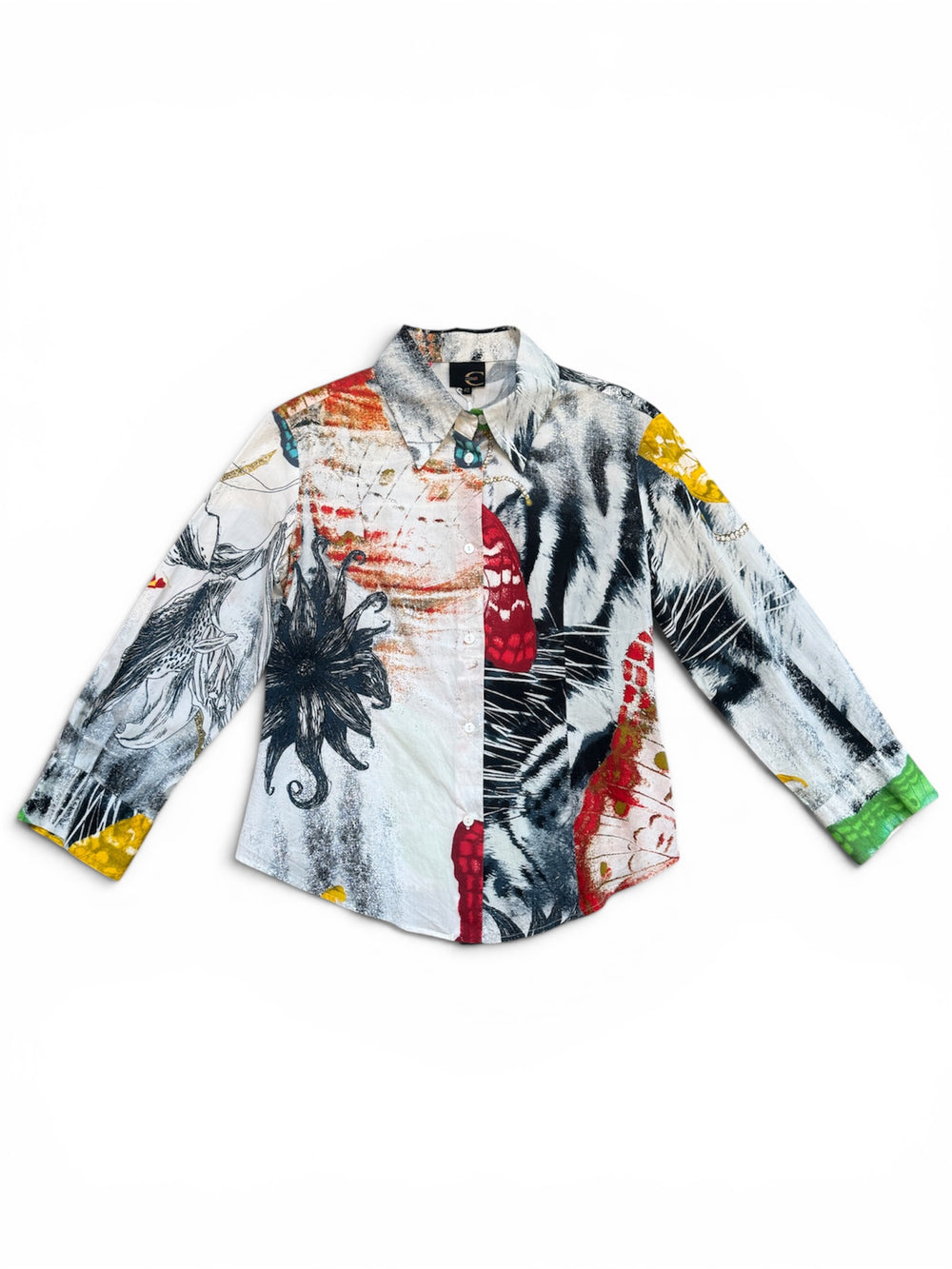 BUTTERFLY PRINTED COTTON BUTTON DOWN TOP