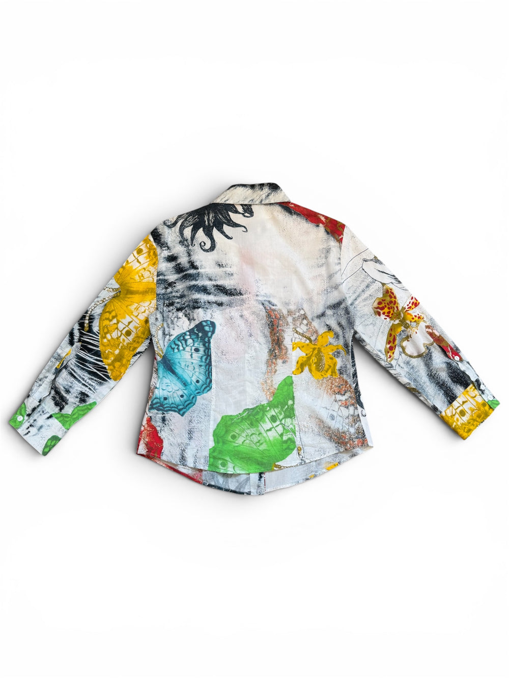 BUTTERFLY PRINTED COTTON BUTTON DOWN TOP
