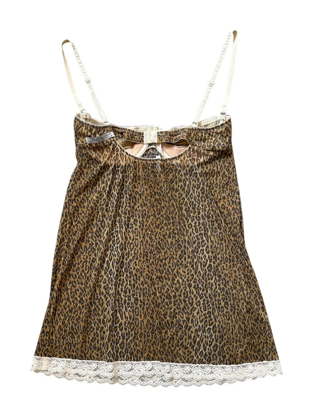 90S BROWN LEOPARD SHEER MESH MINI DRESS W LACE TRIM
