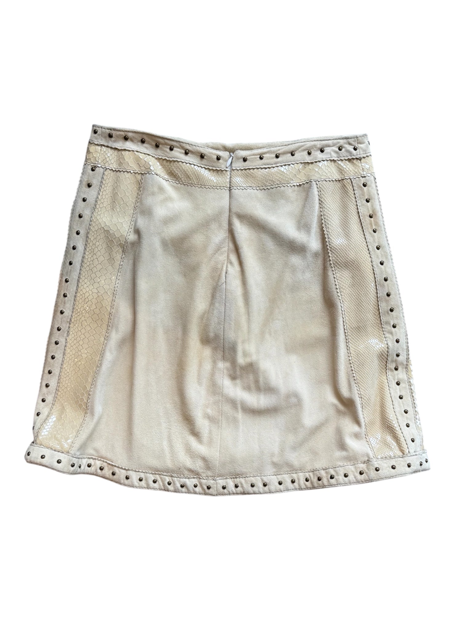 BEIGE SUEDE LEATHER MIDI SKIRT W STUDS/SNAKESKIN @IRIK