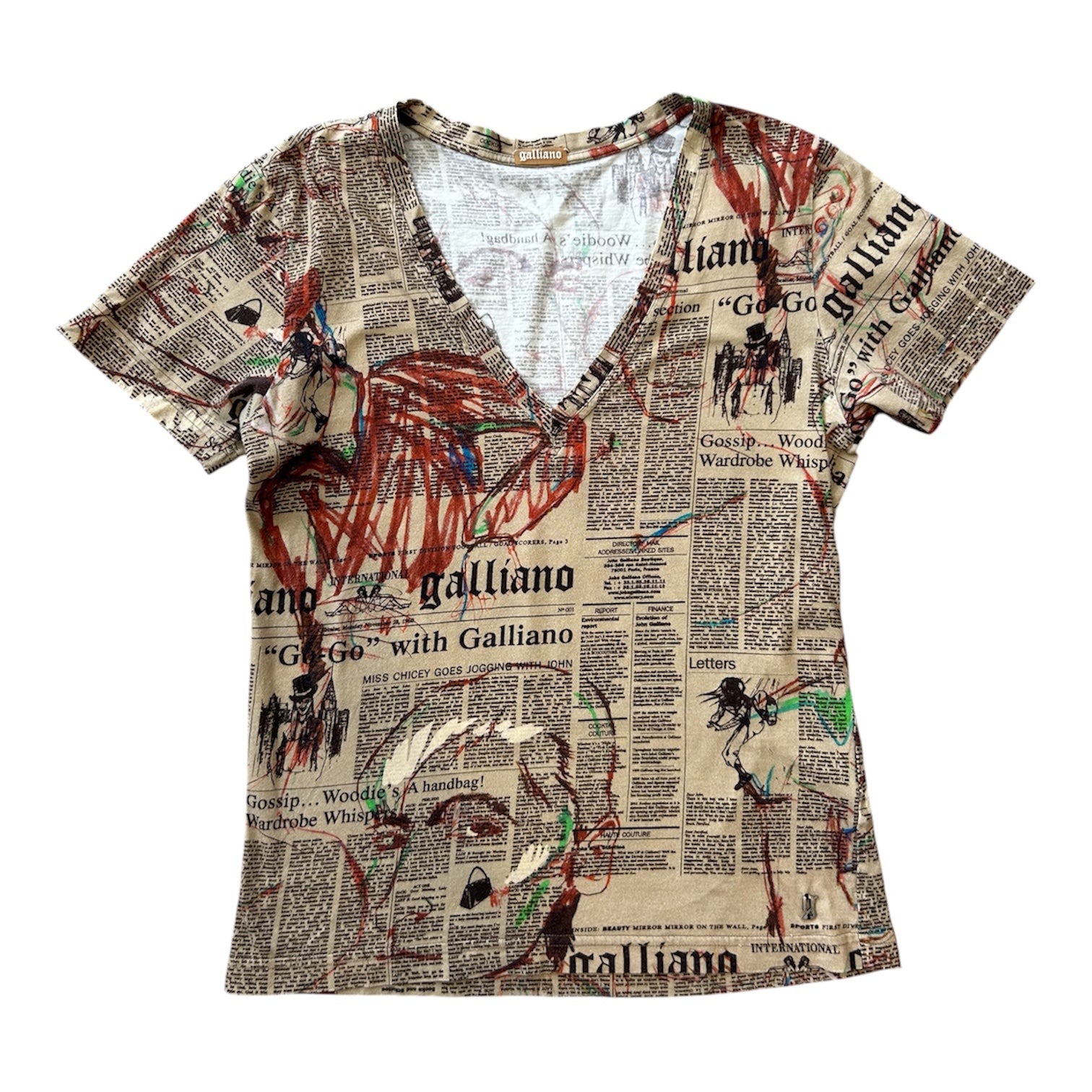 BROWN NEWSPAPER PRINTED VNECK TOP @AVH