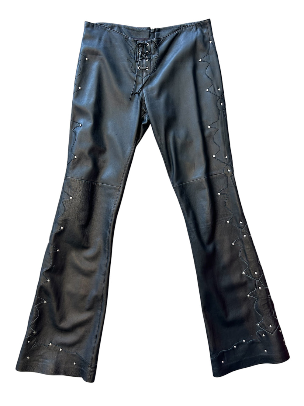 00S BLACK FLARED LACE UP LEATHER PANTS @EA
