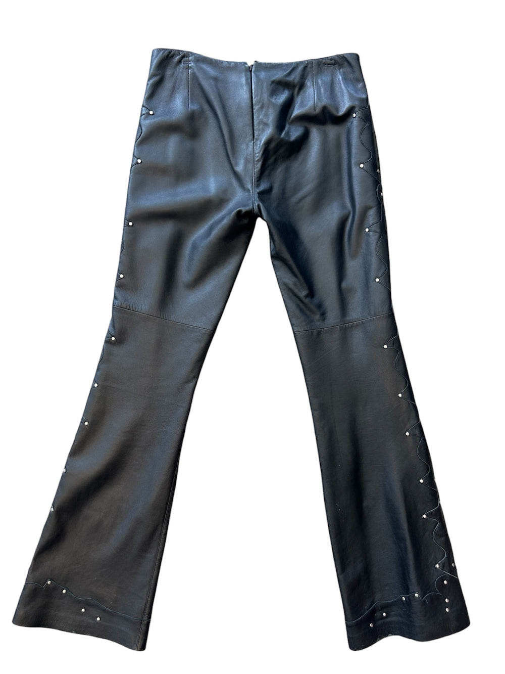 00S BLACK FLARED LACE UP LEATHER PANTS @EA