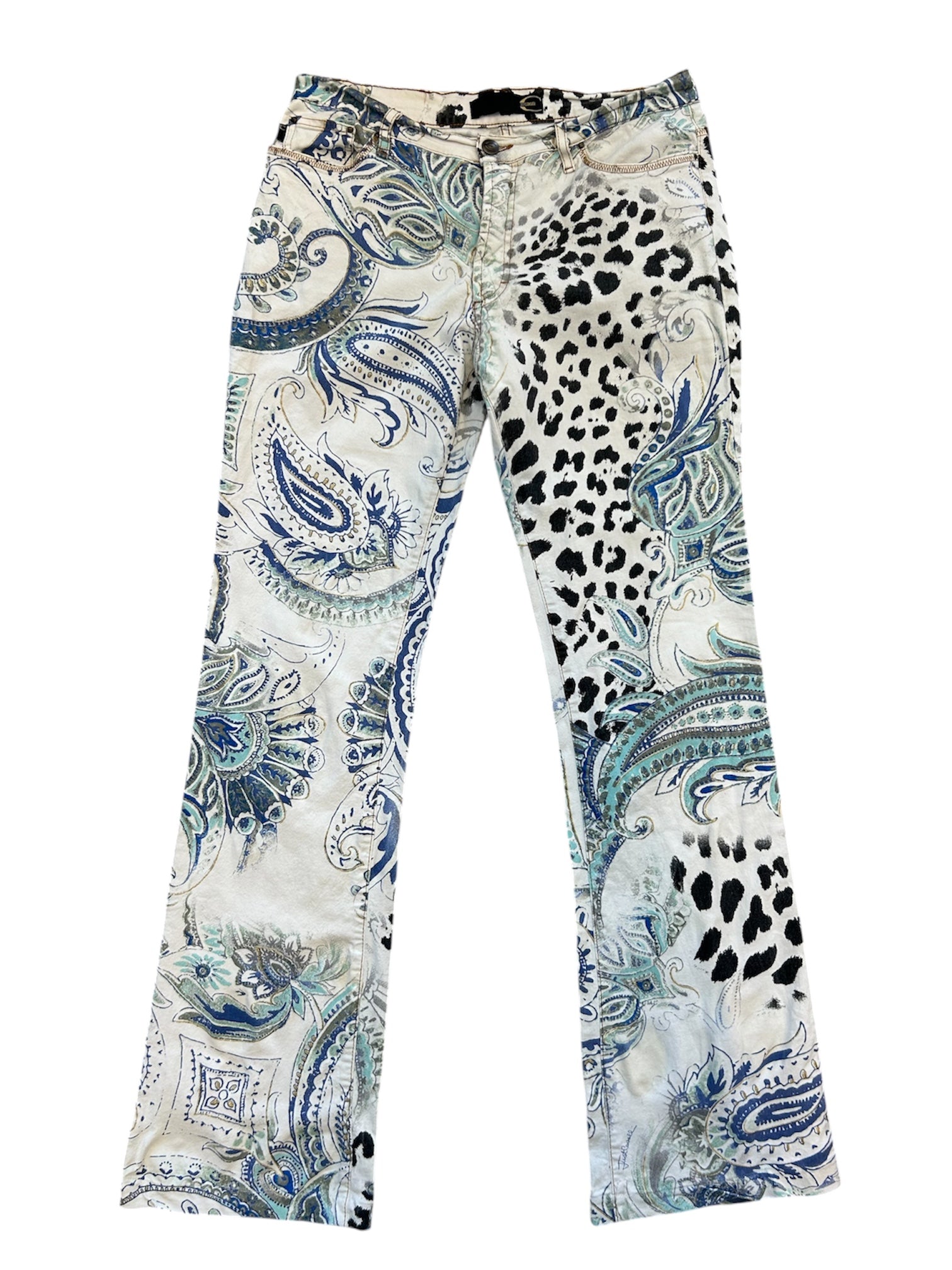 SS04 WHITE/BLUE PAISLEY/ANIMAL PRINTED JEANS