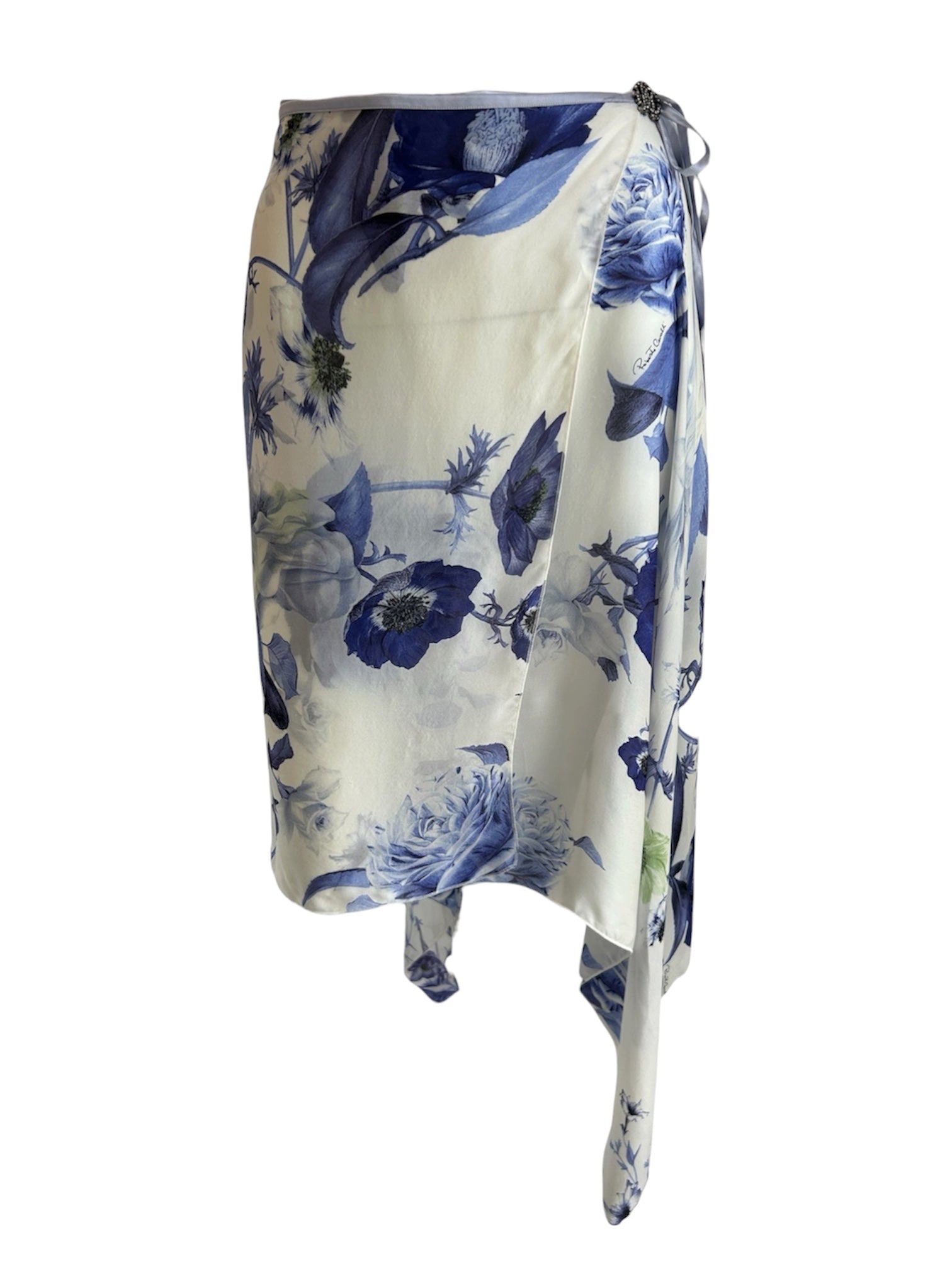 2005 WHITE/BLUE BOTANICAL PRINTED WRAP SKIRT