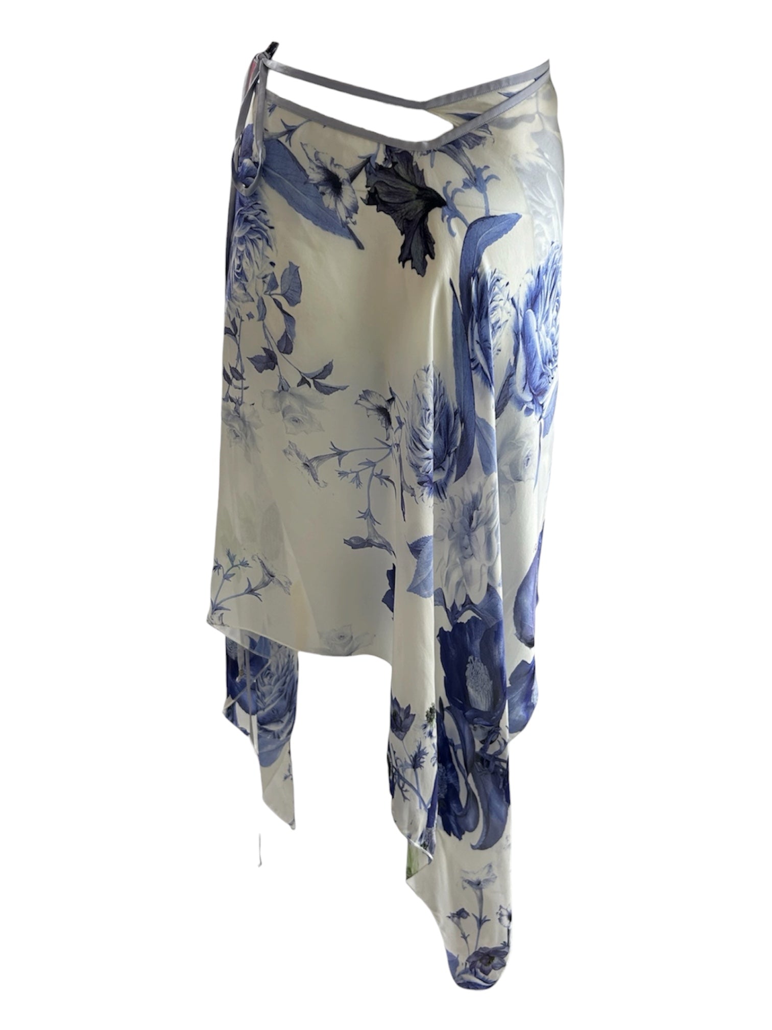 2005 WHITE/BLUE BOTANICAL PRINTED WRAP SKIRT
