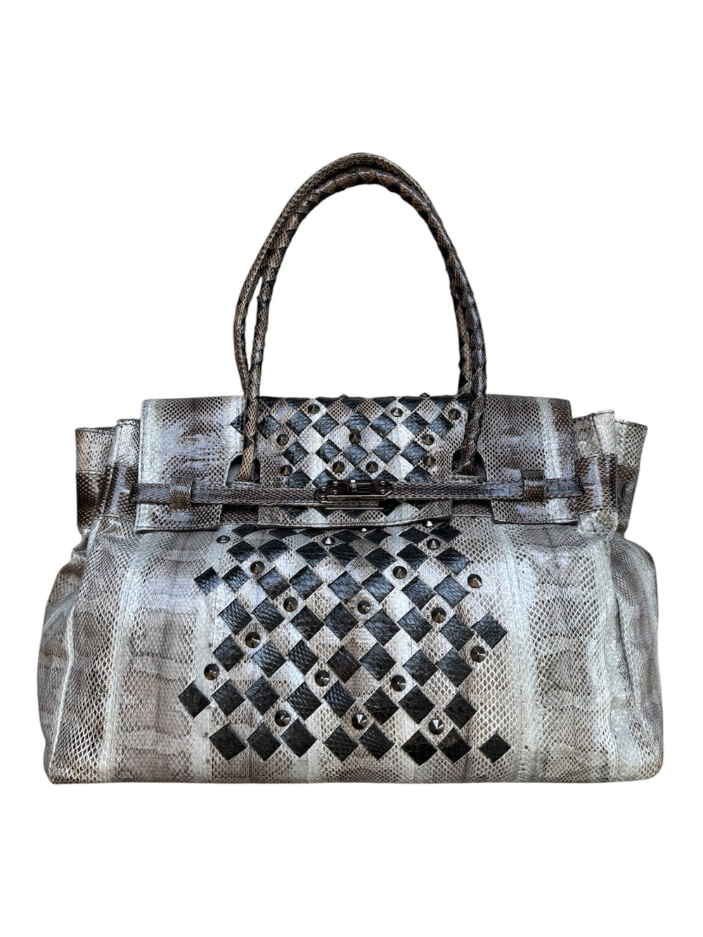 GREY SNAKESKIN STUDDED BAG (BIRKIN STYLE) (NWT)@MMC