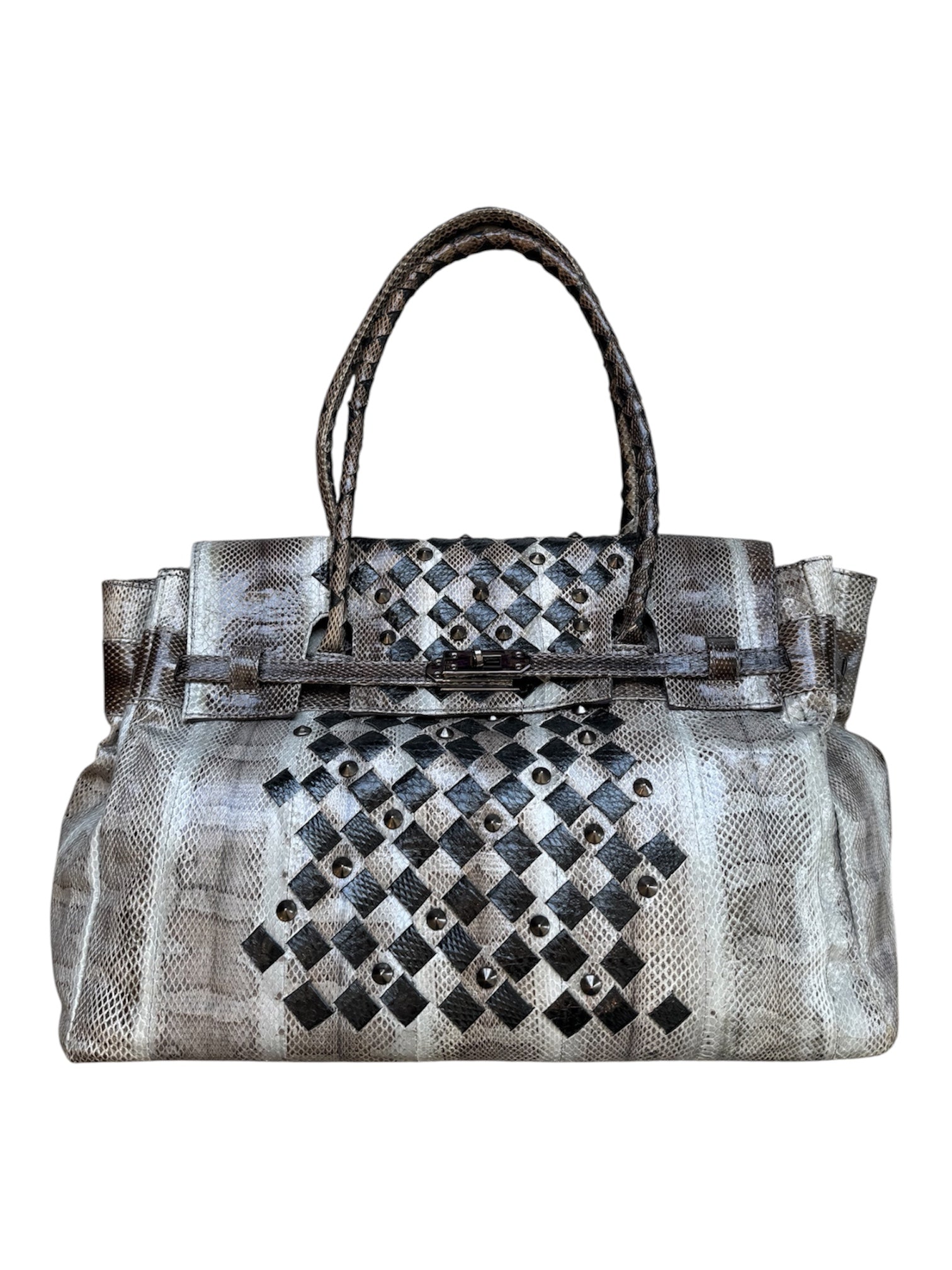 GREY SNAKESKIN STUDDED BAG (BIRKIN STYLE) (NWT)@MMC