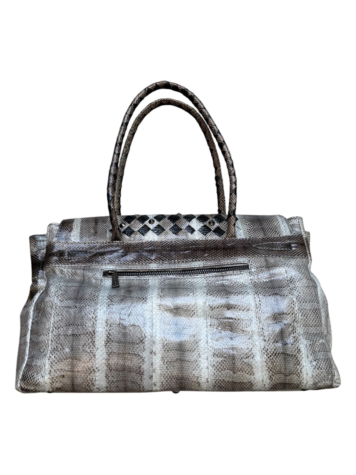 GREY SNAKESKIN STUDDED BAG (BIRKIN STYLE) (NWT)@MMC