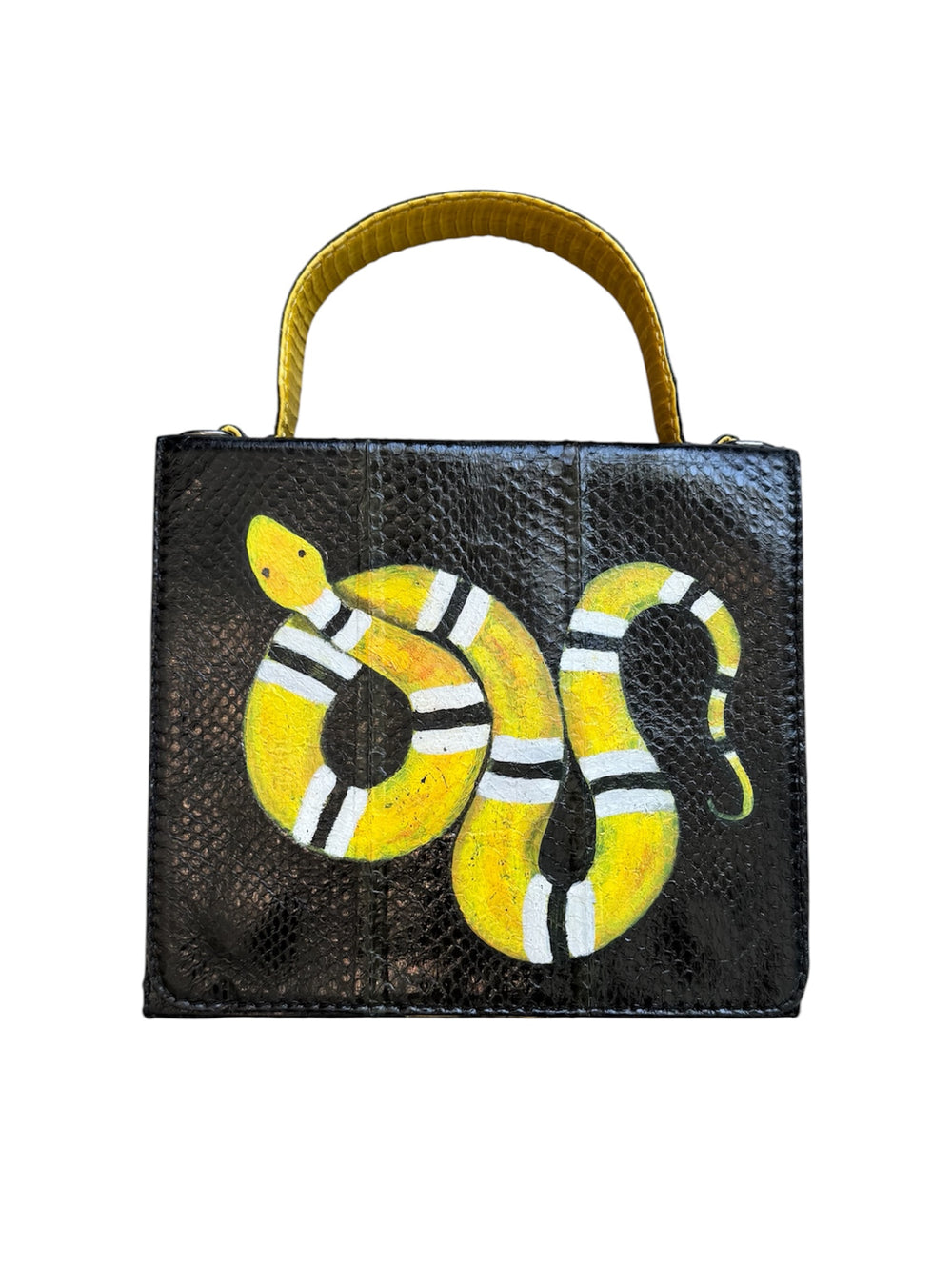 BLACK/YELLOW SNAKESKIN PAINTED SNAKE HANDBAG @MCC
