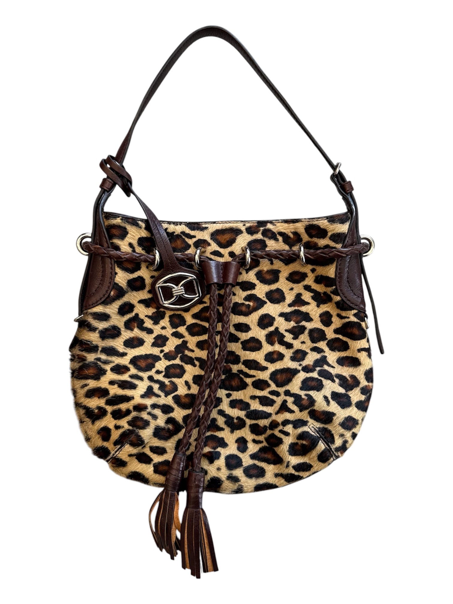 CHEETAH CALFHAIR & BROWN LEATHER MINI HANDBAG