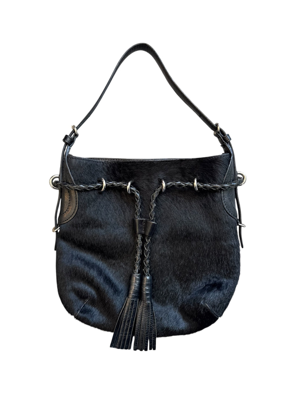 BLACK CALFHAIR & LEATHER MINI BAG @EA