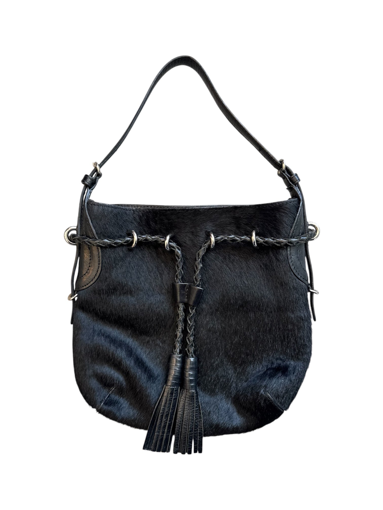 BLACK CALFHAIR & LEATHER MINI BAG @EA