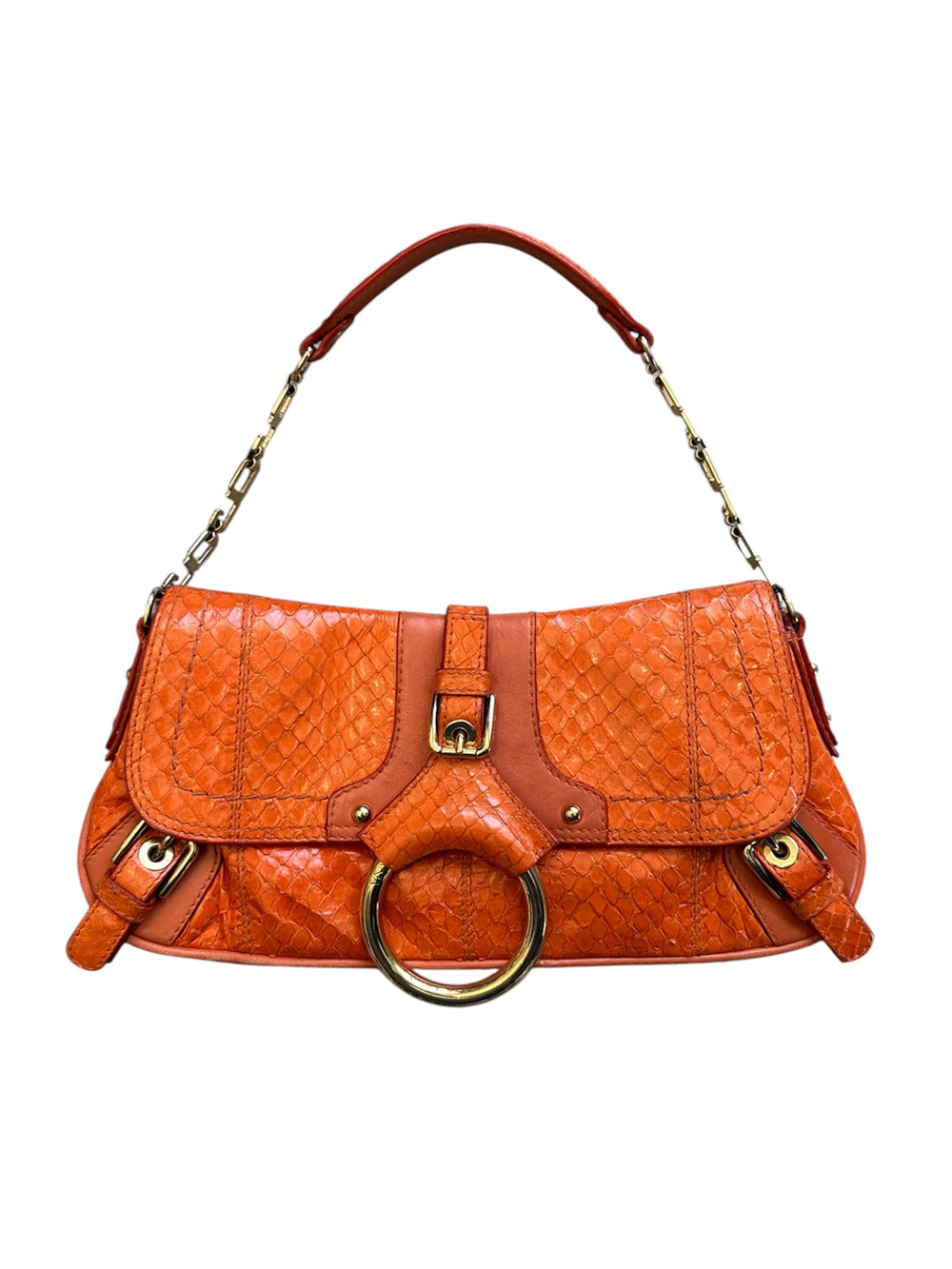 ORANGE SNAKESKIN LOGO HARDWARE MINI SHOULDER BAG