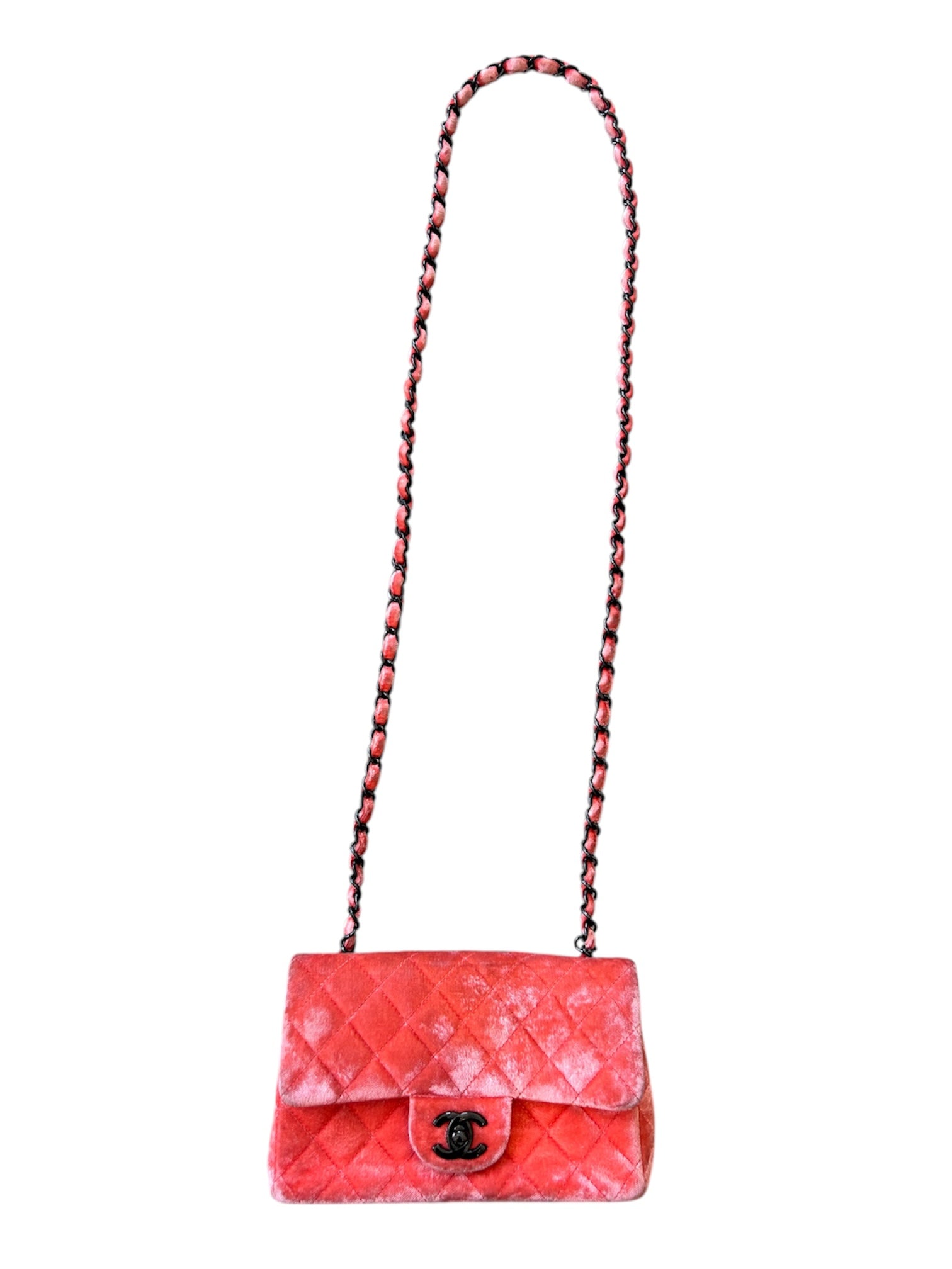 2014/15 PINK MINI CLASSIC VELVET FLAP BAG (AS IS) @SM
