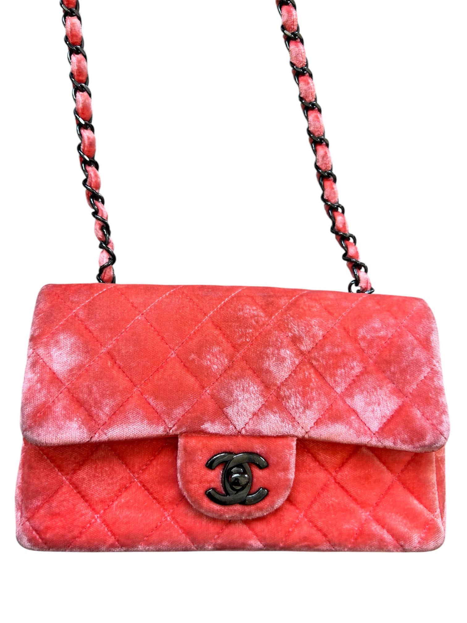 2014/15 PINK MINI CLASSIC VELVET FLAP BAG (AS IS) @SM