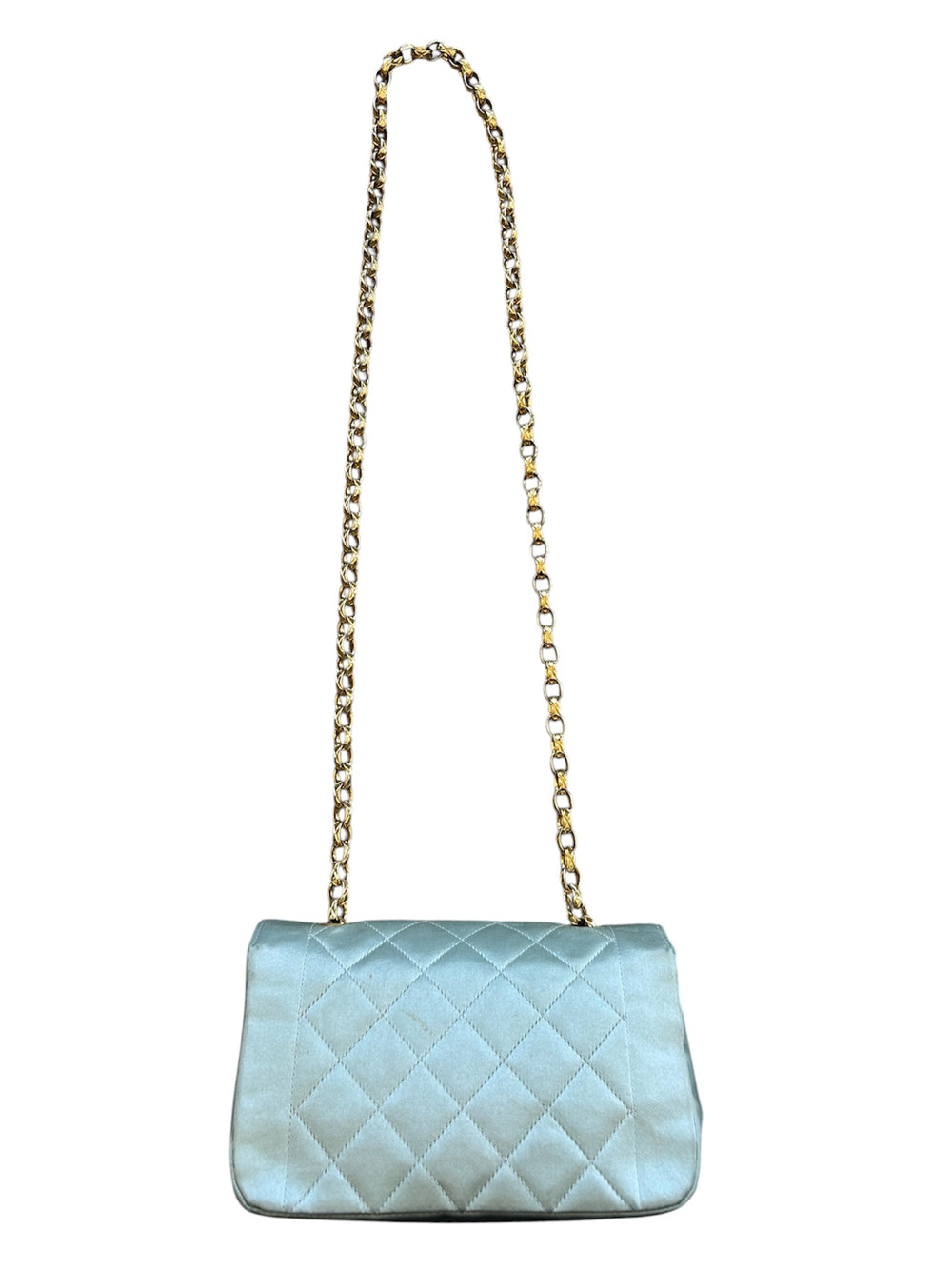 1989-91 DIANA MINI BLUE SATIN GOLD CHAIN BAG @SM