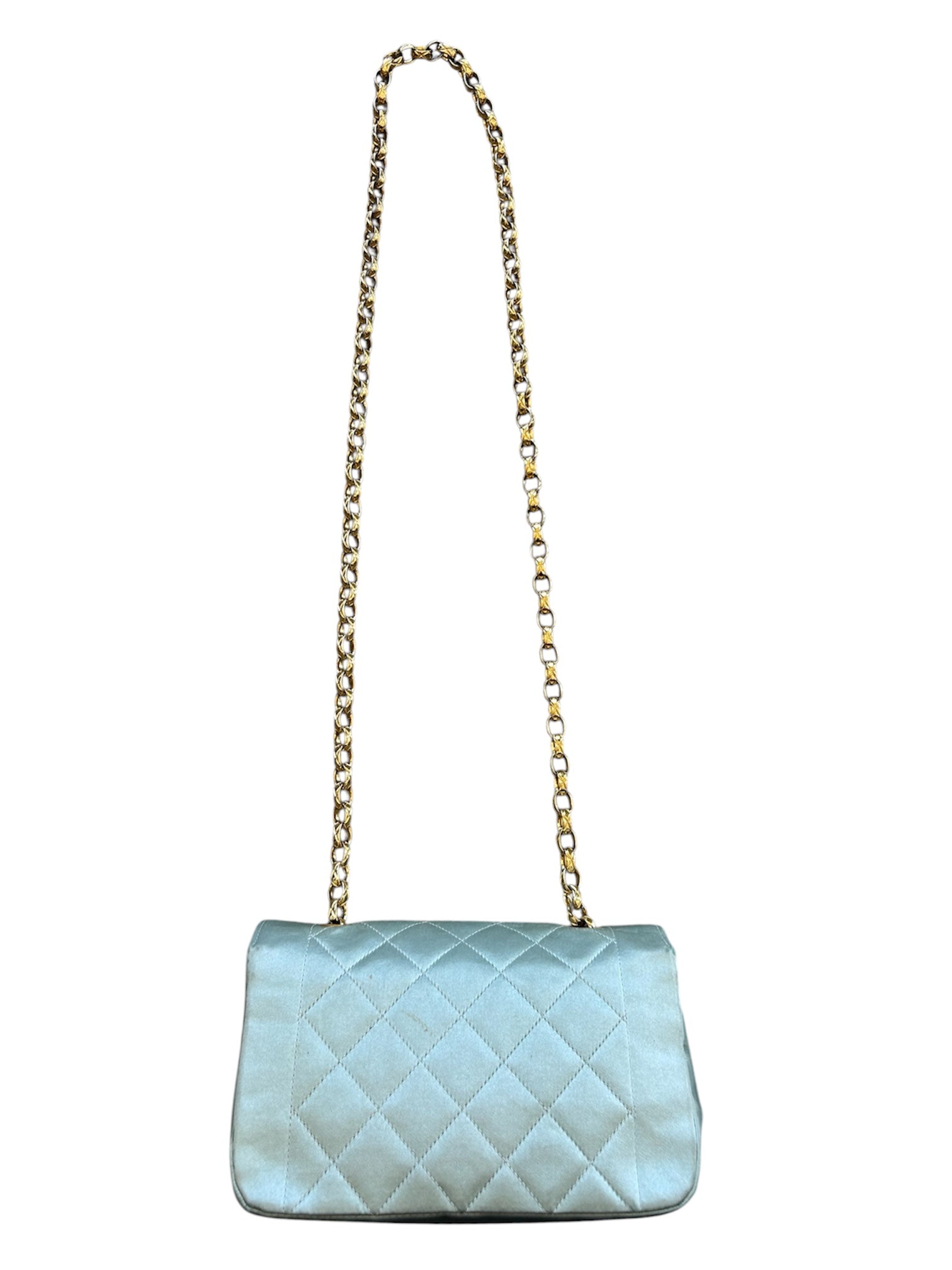 1989-91 DIANA MINI BABY BLUE SATIN GOLD CHAIN CROSSBODY @SM