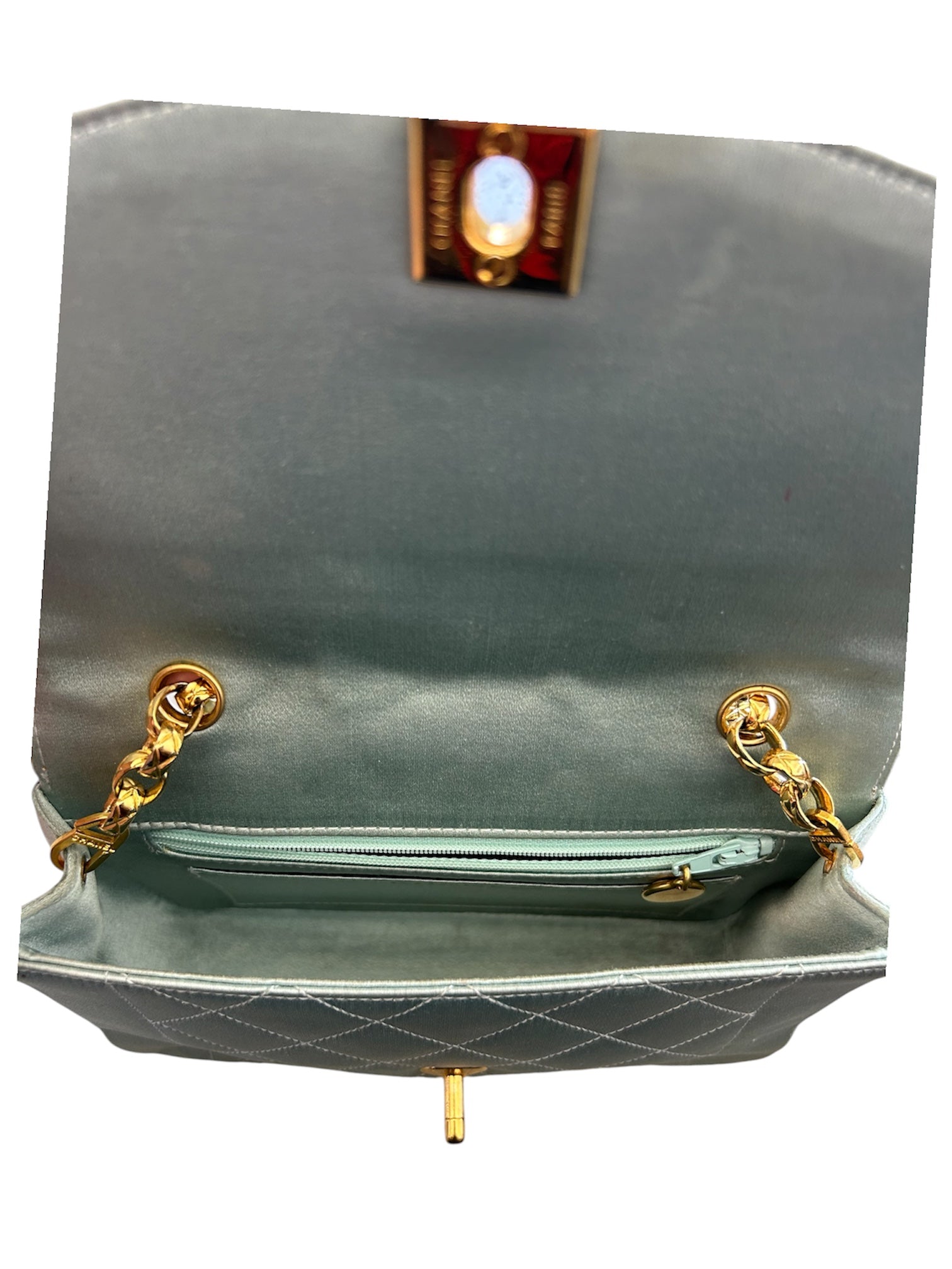 1989-91 DIANA MINI BABY BLUE SATIN GOLD CHAIN CROSSBODY @SM