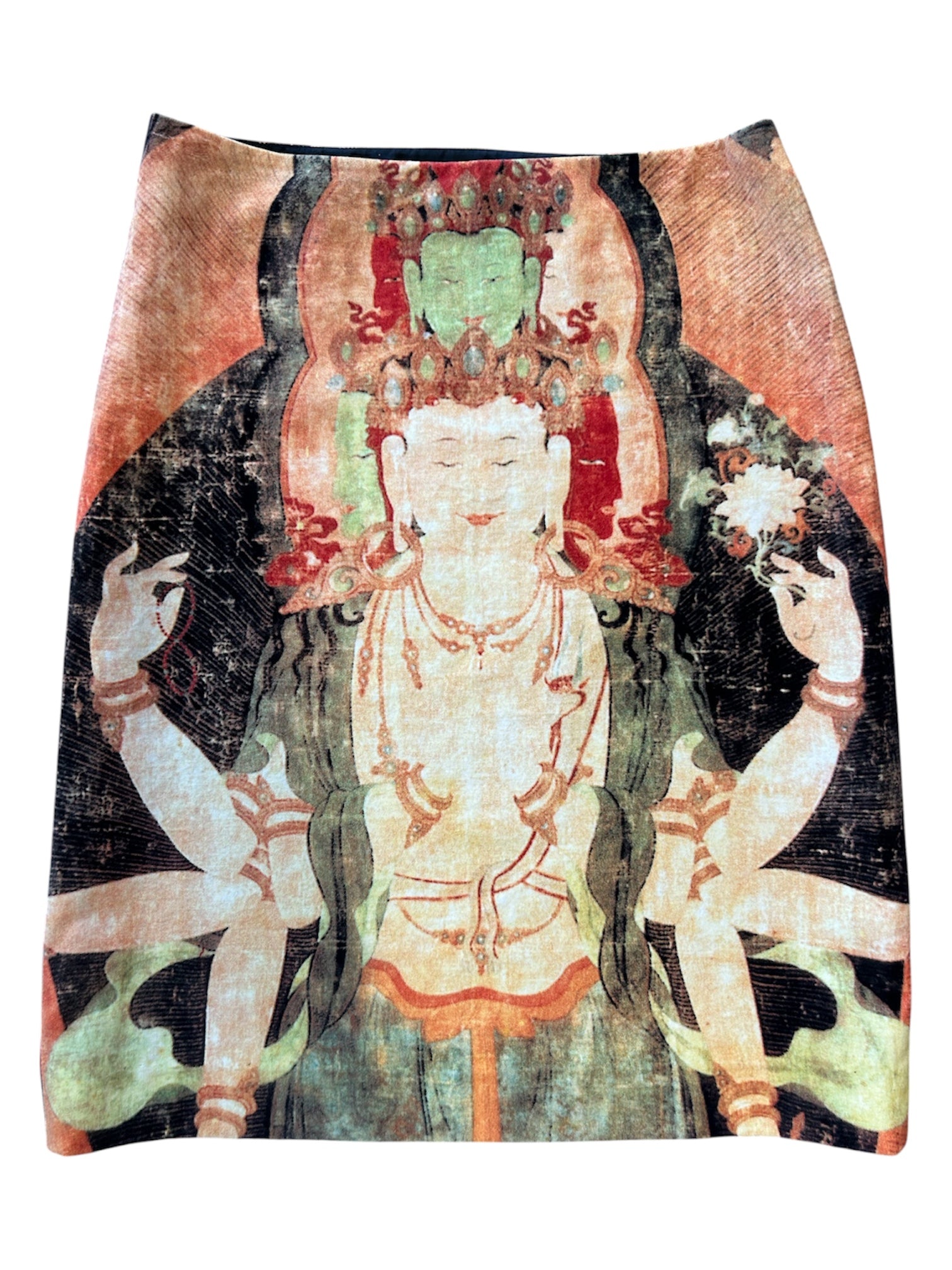 1997 BUDDHA PRINT VELVET MIDI SKIRT @SM