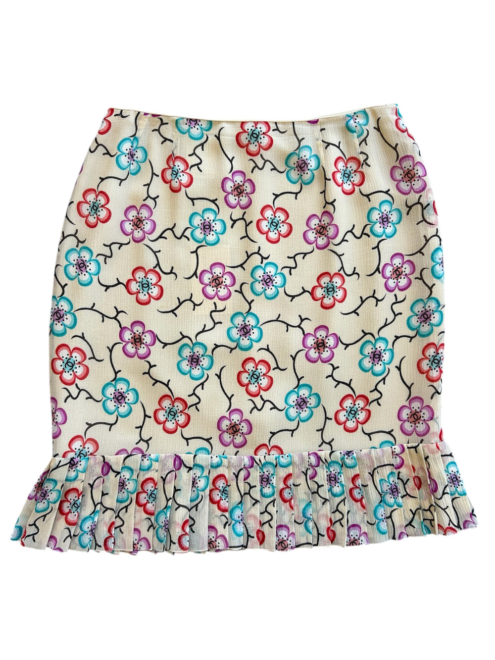 SS01 CC FLORAL LOGO SILK MIDI SKIRT @SM