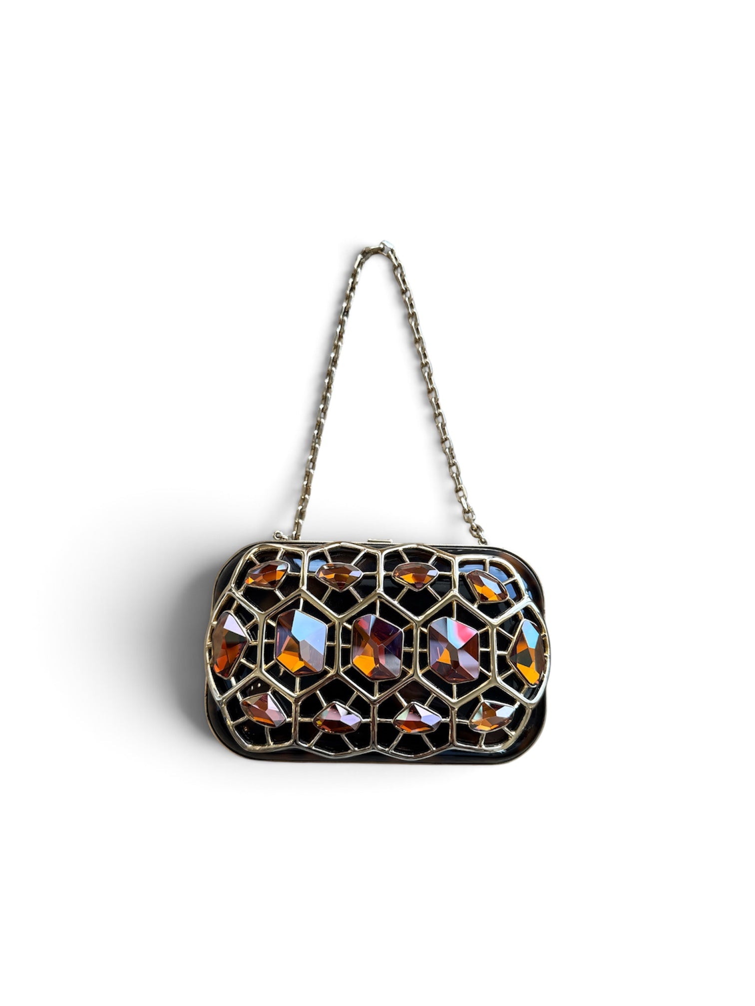 TORTOISE & GOLD STONED CLUTCH BAG @CLAUM