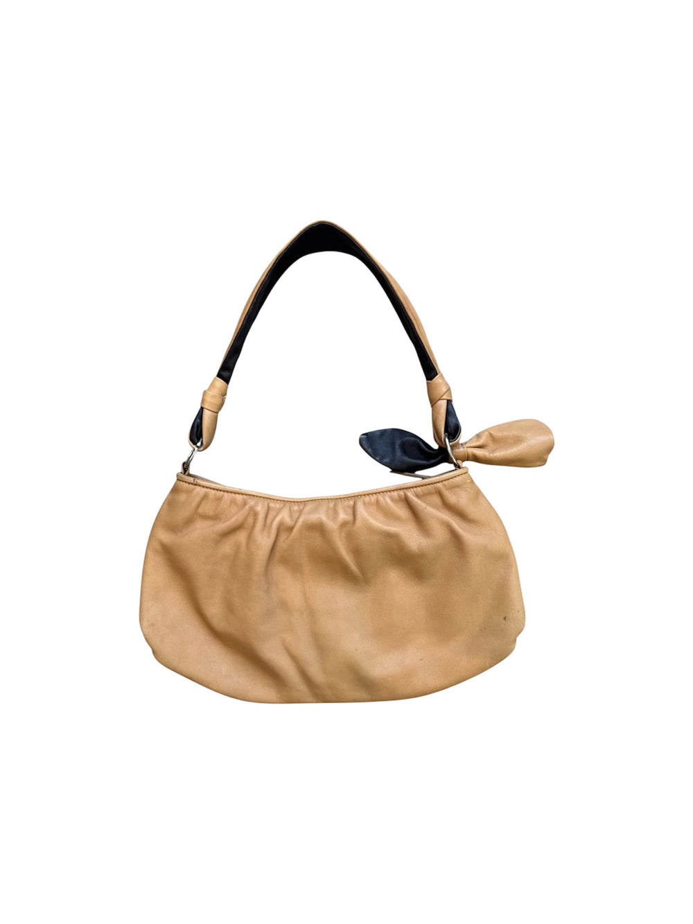 CAMEL LEATHER HOBO BAG W MINI KISS LOCK POUCH