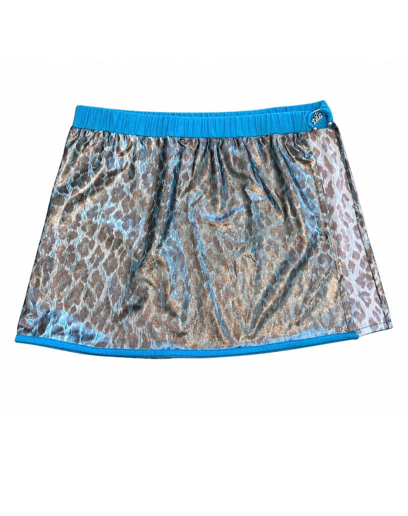 BLUE METALLIC CHEETAH PRINT COVER UP SKIRT