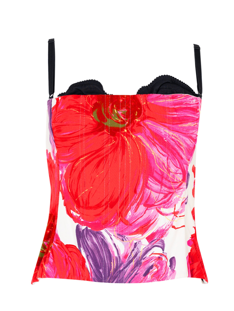SS01 PINK/PURPLE FLORAL BUSTIER W BUILT IN BRA