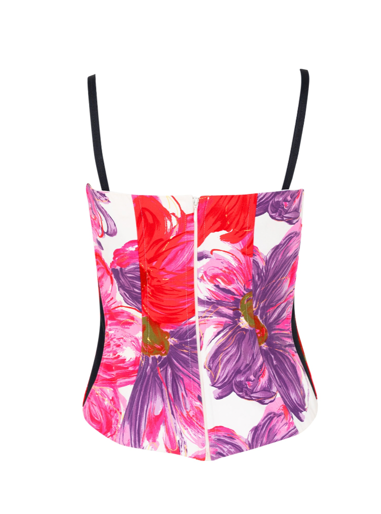 SS01 PINK/PURPLE FLORAL BUSTIER W BUILT IN BRA