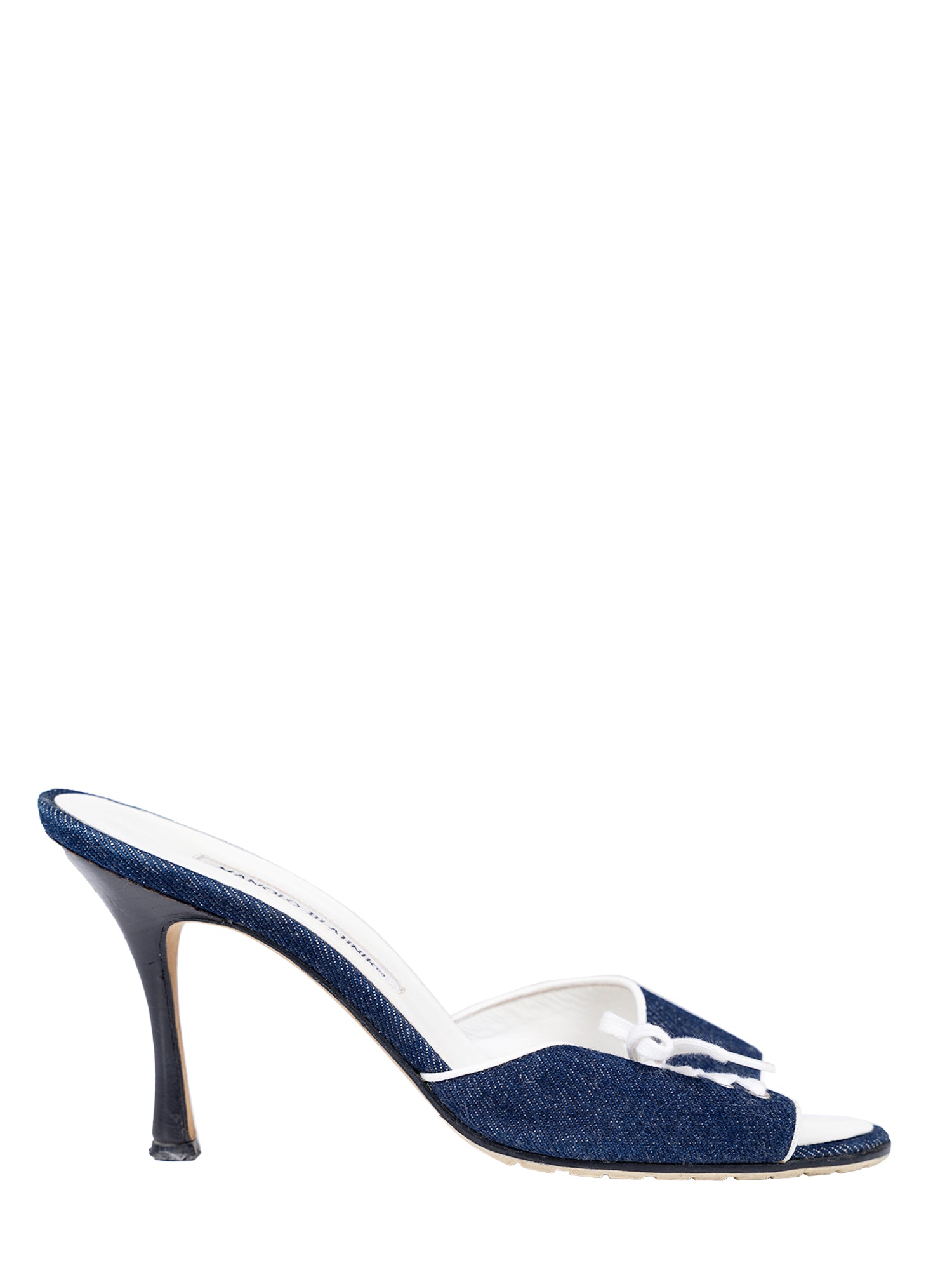 DENIM LACE UP KITTEN HEELS