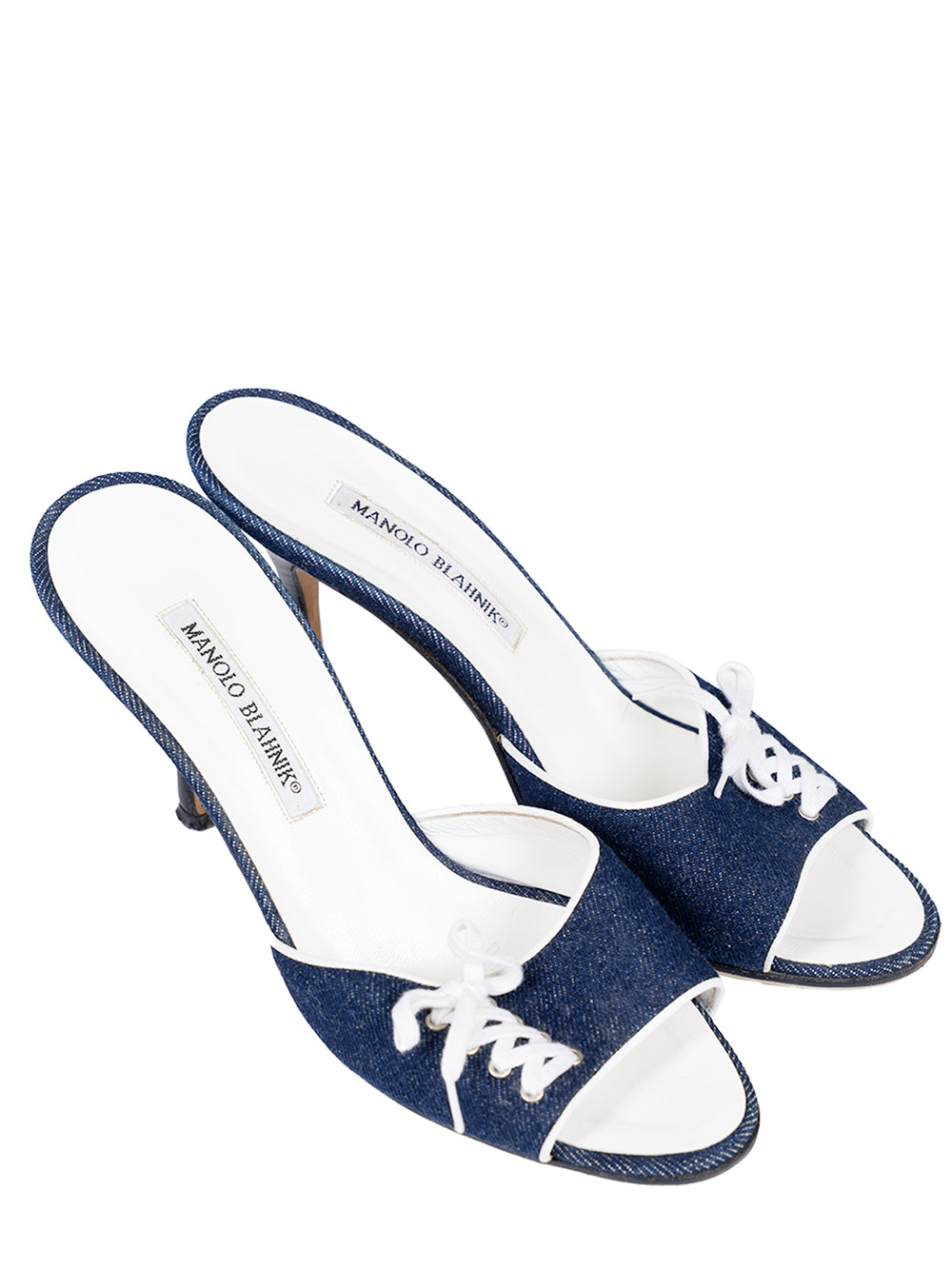 DENIM LACE UP KITTEN HEELS