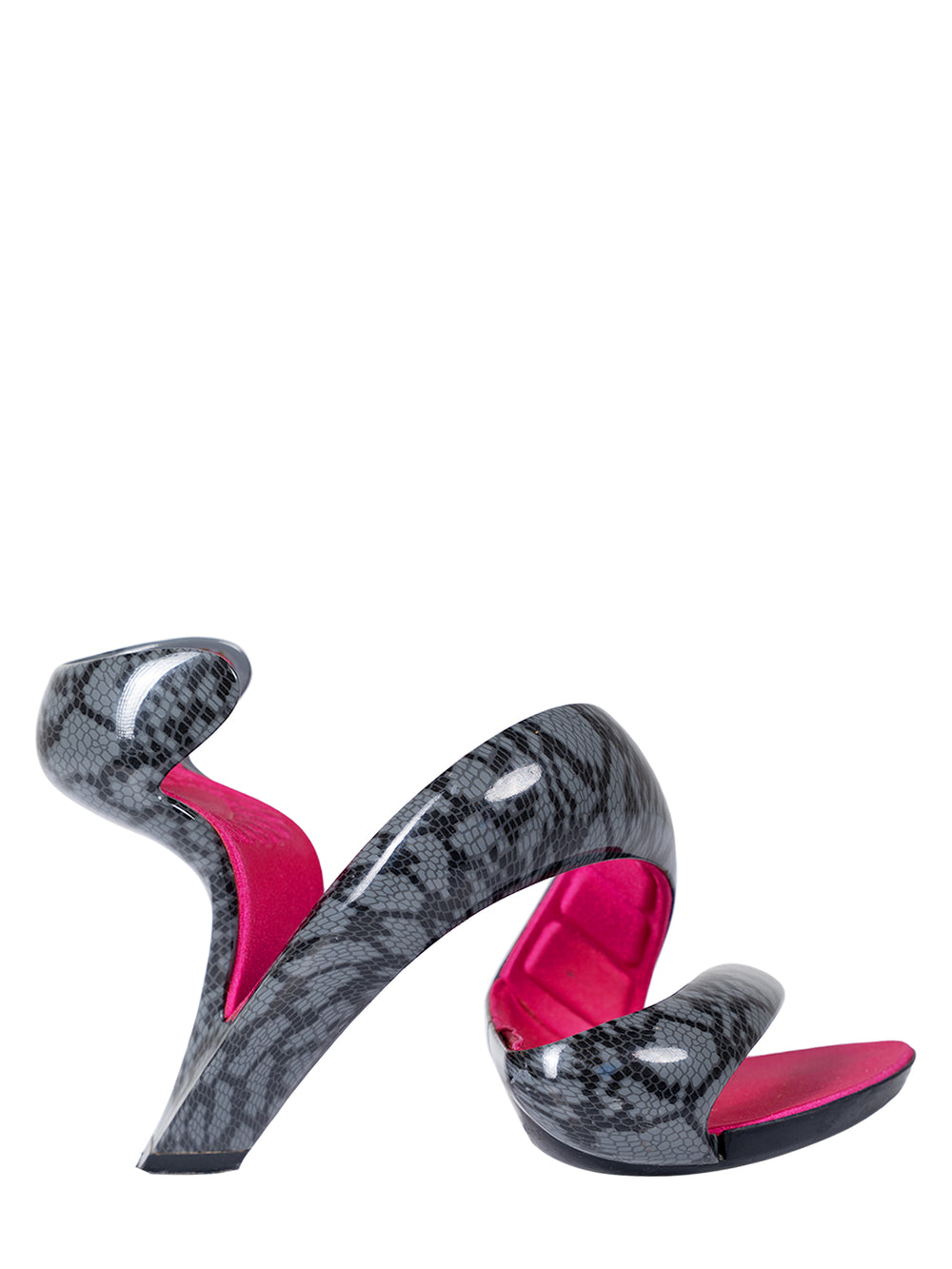 GREY SNAKESKIN PRINT MOJITO HEELS WITH PINK INTERIOR