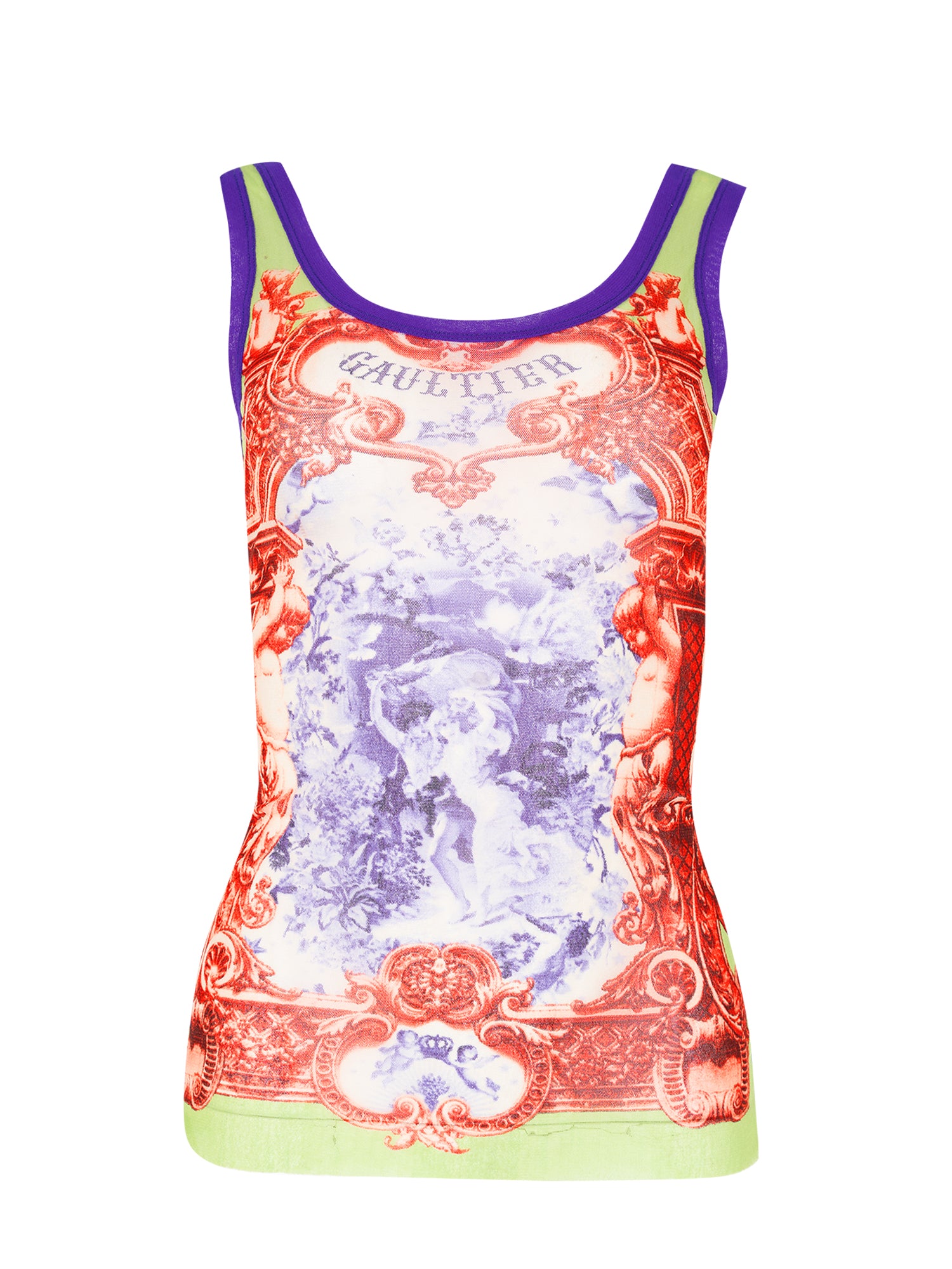 SS08 GREEN/PURPLE CHERUB PRINTED MESH TANK
