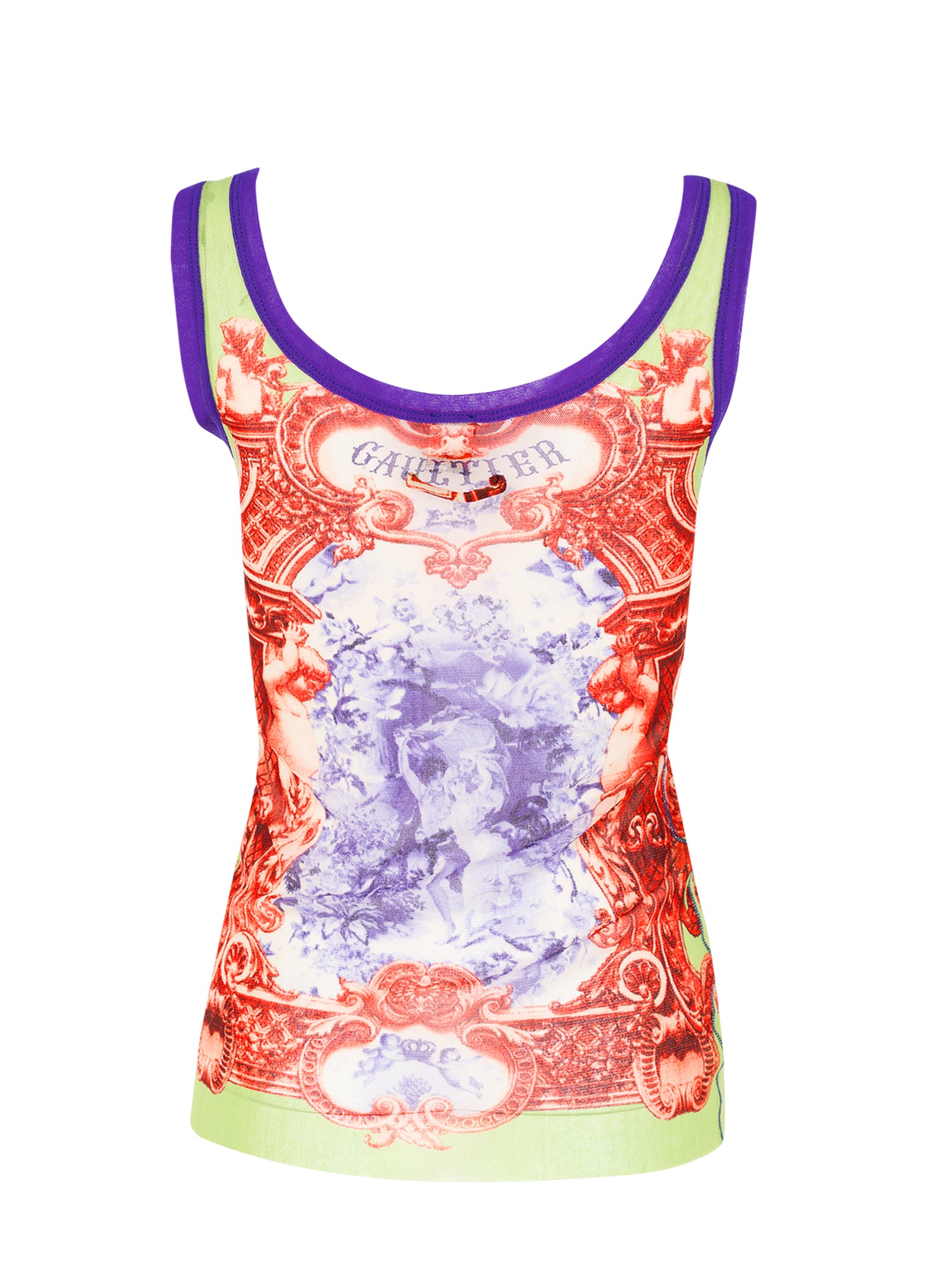 SS08 GREEN/PURPLE CHERUB PRINTED MESH TANK
